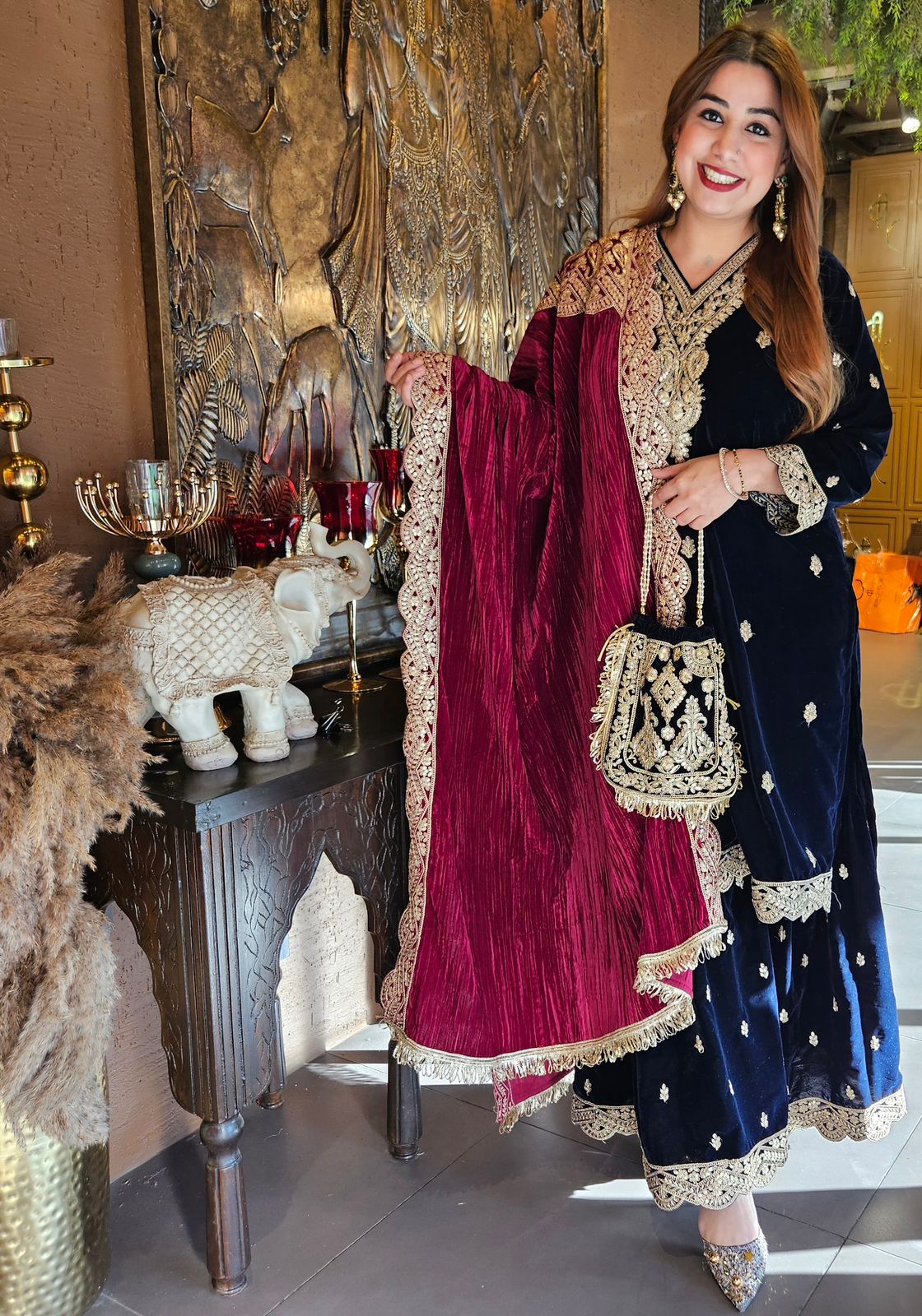 Shop our latest Velvet Stitched Sharara Set