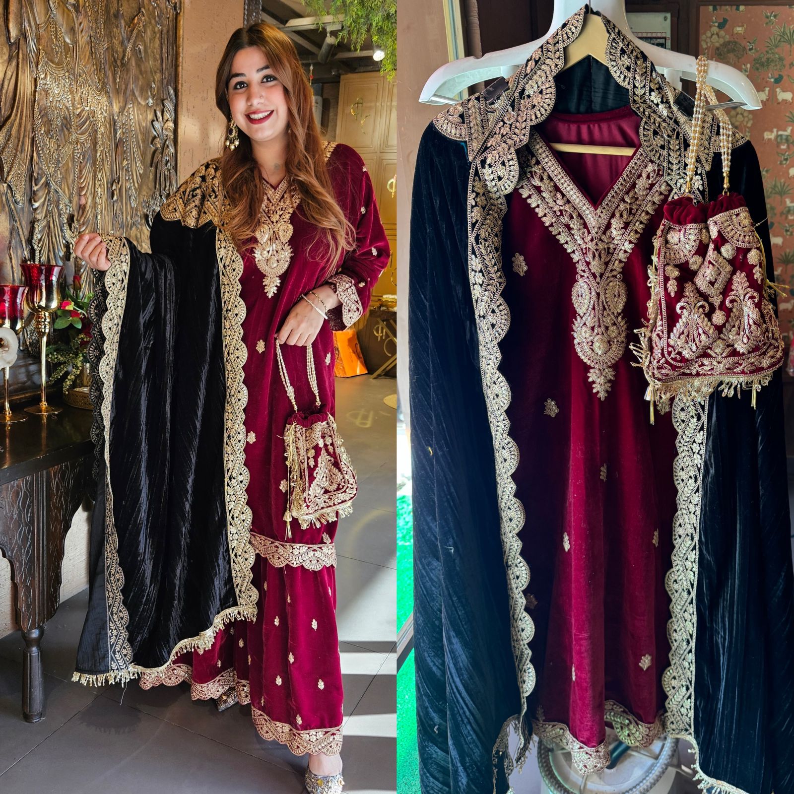 Shop our latest Velvet Stitched Sharara Set