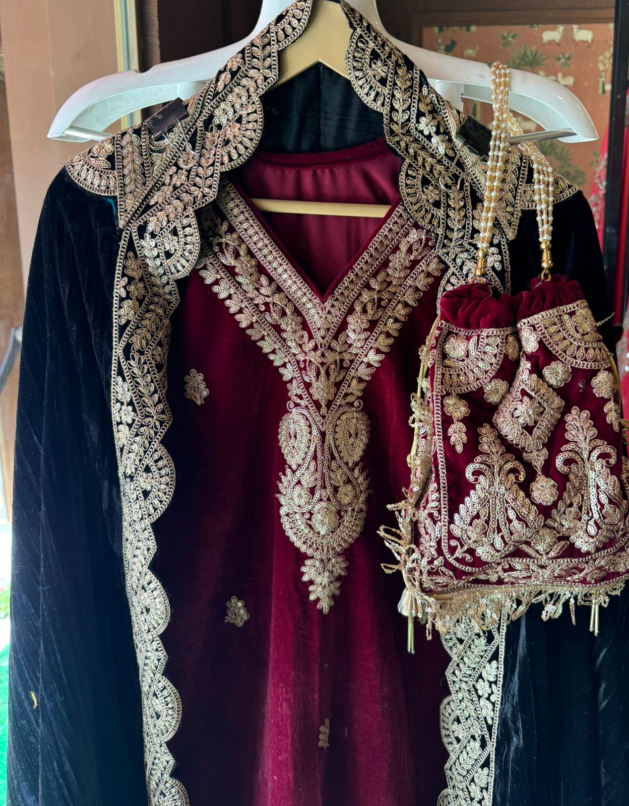 Shop our latest Velvet Stitched Sharara Set