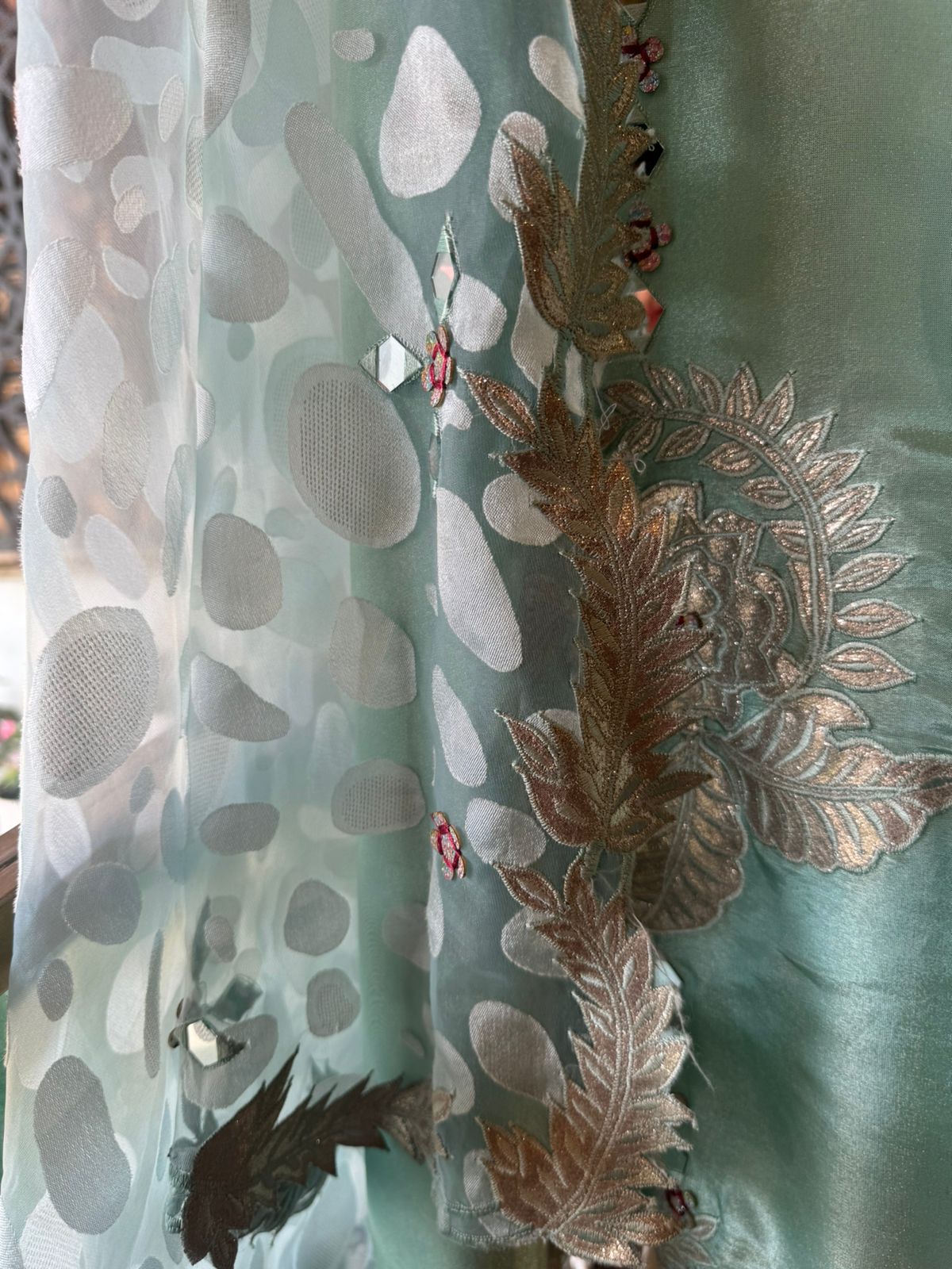 Tissue unstitched Shirt with designer shimmer floral