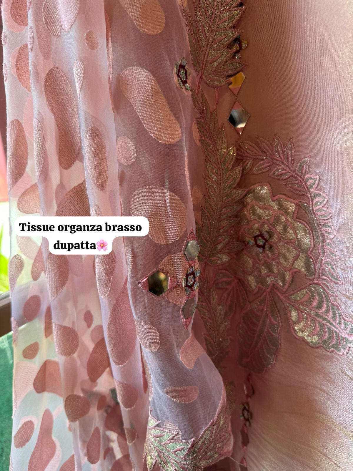 Tissue unstitched Shirt with designer shimmer floral