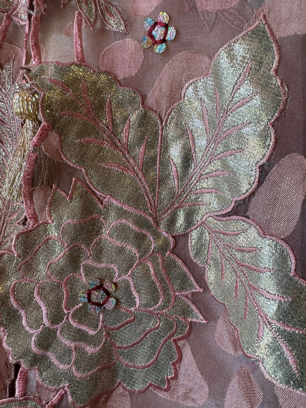 Tissue unstitched Shirt with designer shimmer floral