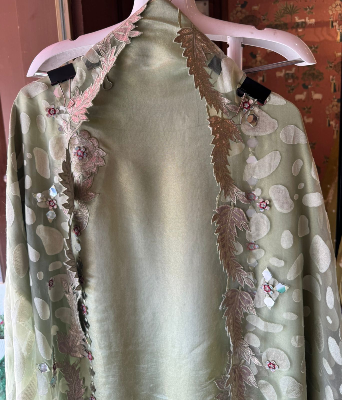 Tissue unstitched Shirt with designer shimmer floral