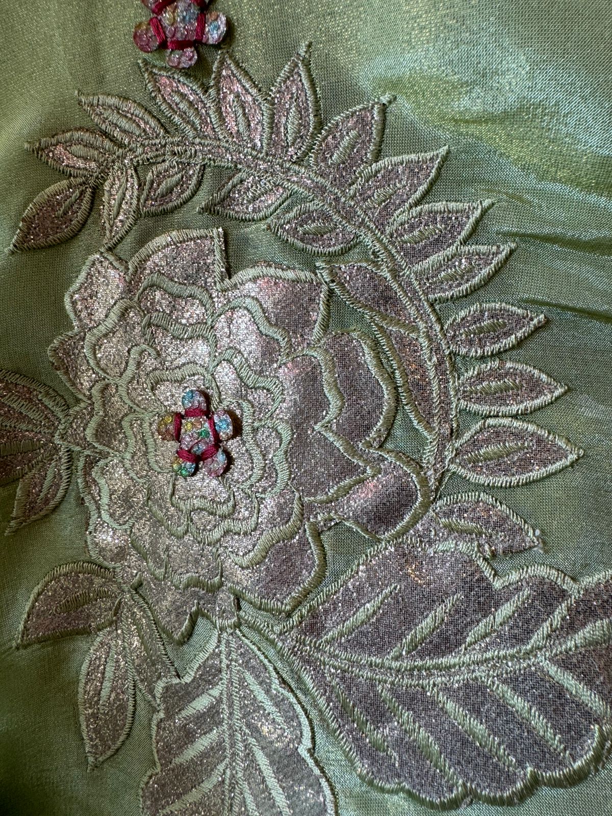 Tissue unstitched Shirt with designer shimmer floral