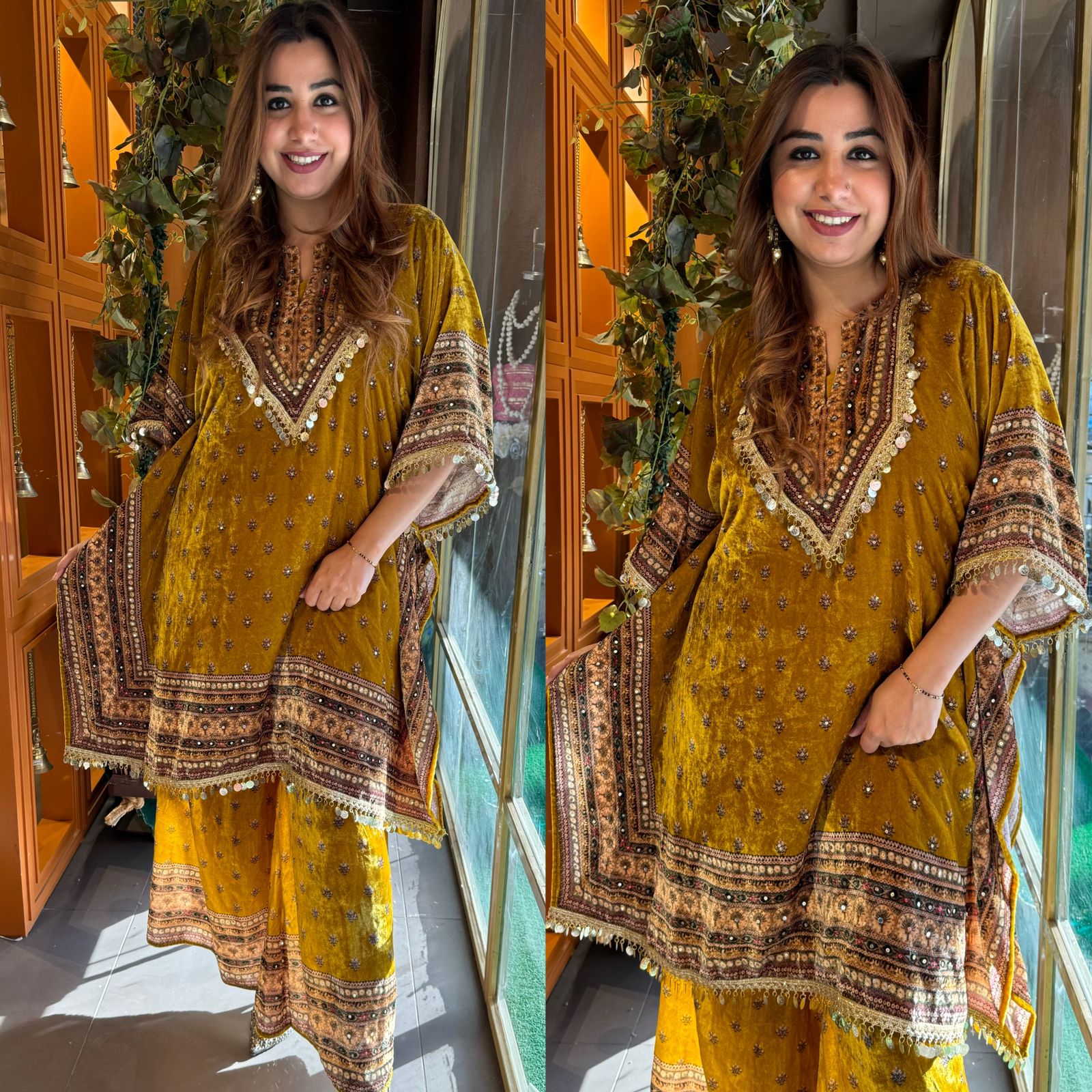 Digital printed velvet kaaftan set