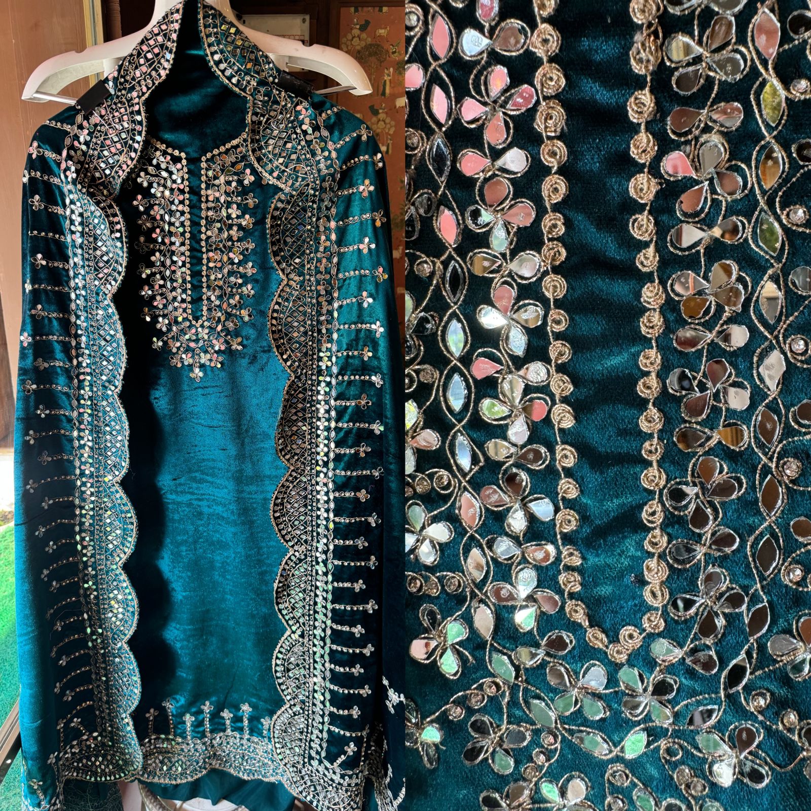 Pure micro velvet plain shirt with Very beautiful mirror work