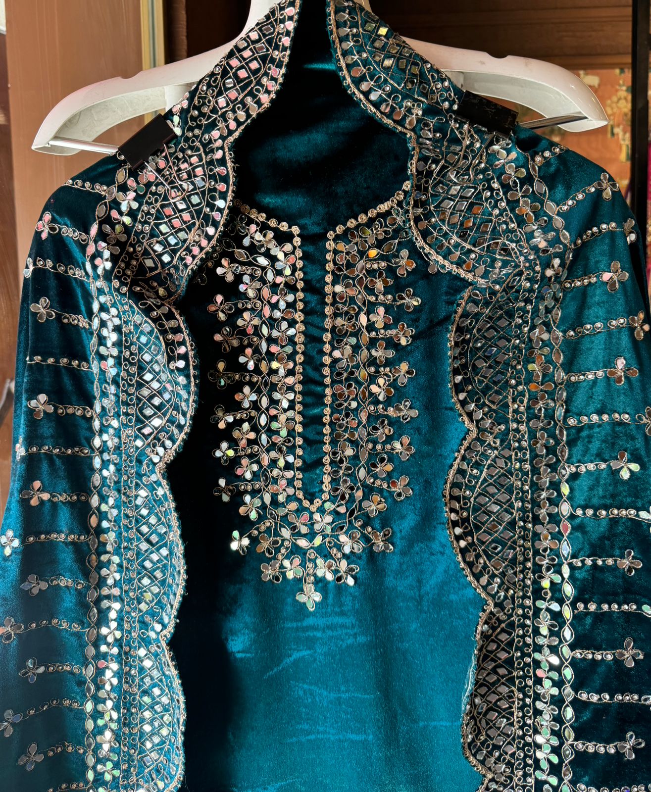 Pure micro velvet plain shirt with Very beautiful mirror work