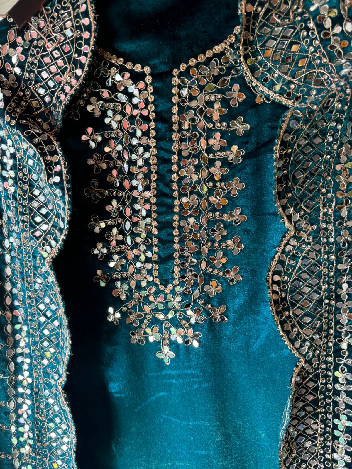 Pure micro velvet plain shirt with Very beautiful mirror work