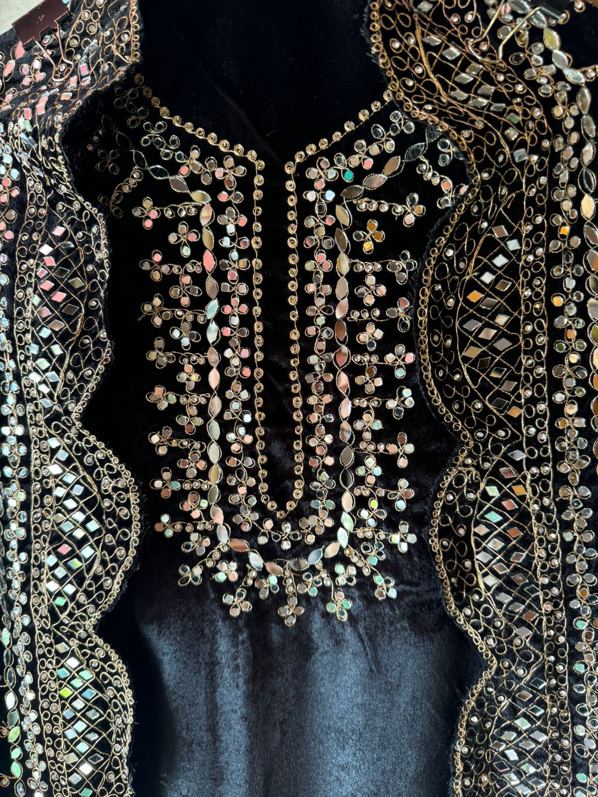 Pure micro velvet plain shirt with Very beautiful mirror work