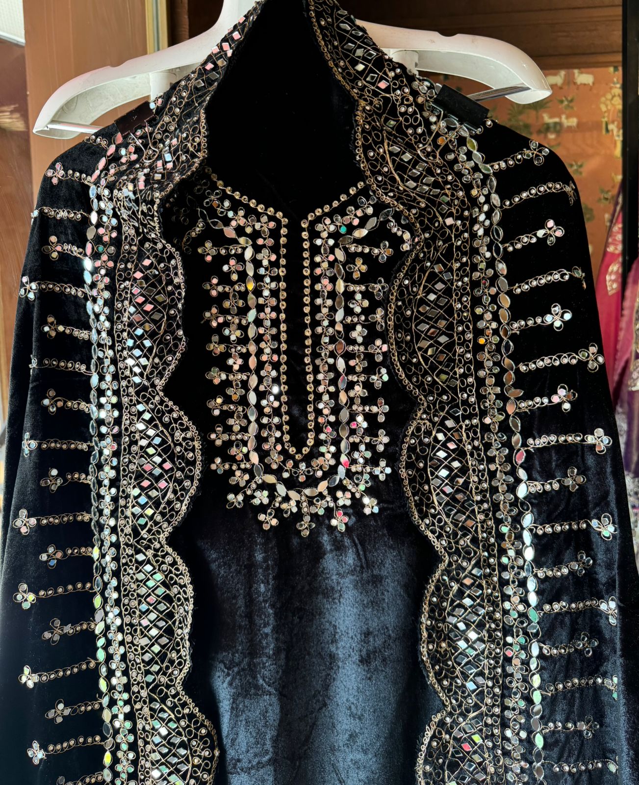 Pure micro velvet plain shirt with Very beautiful mirror work