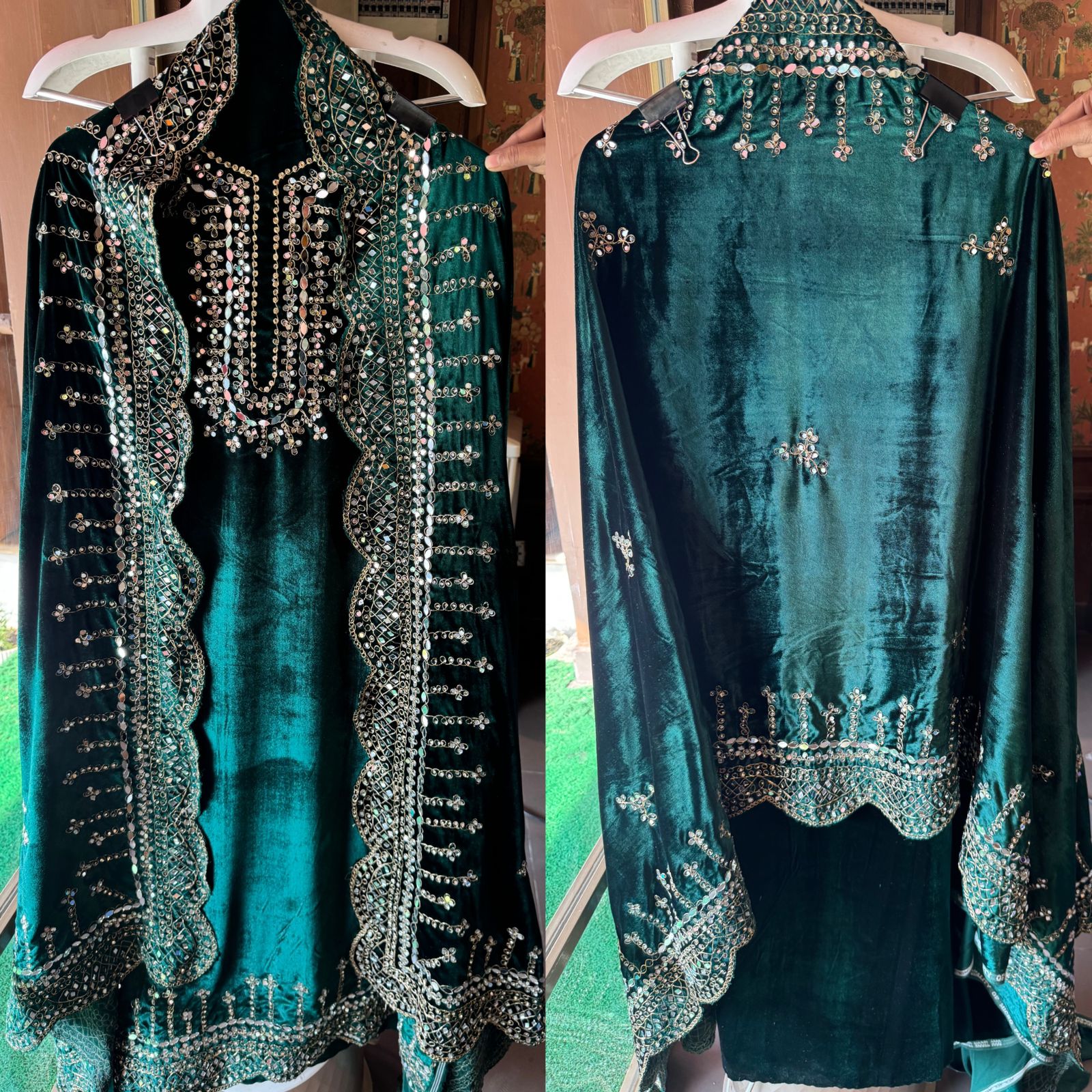 Pure micro velvet plain shirt with Very beautiful mirror work