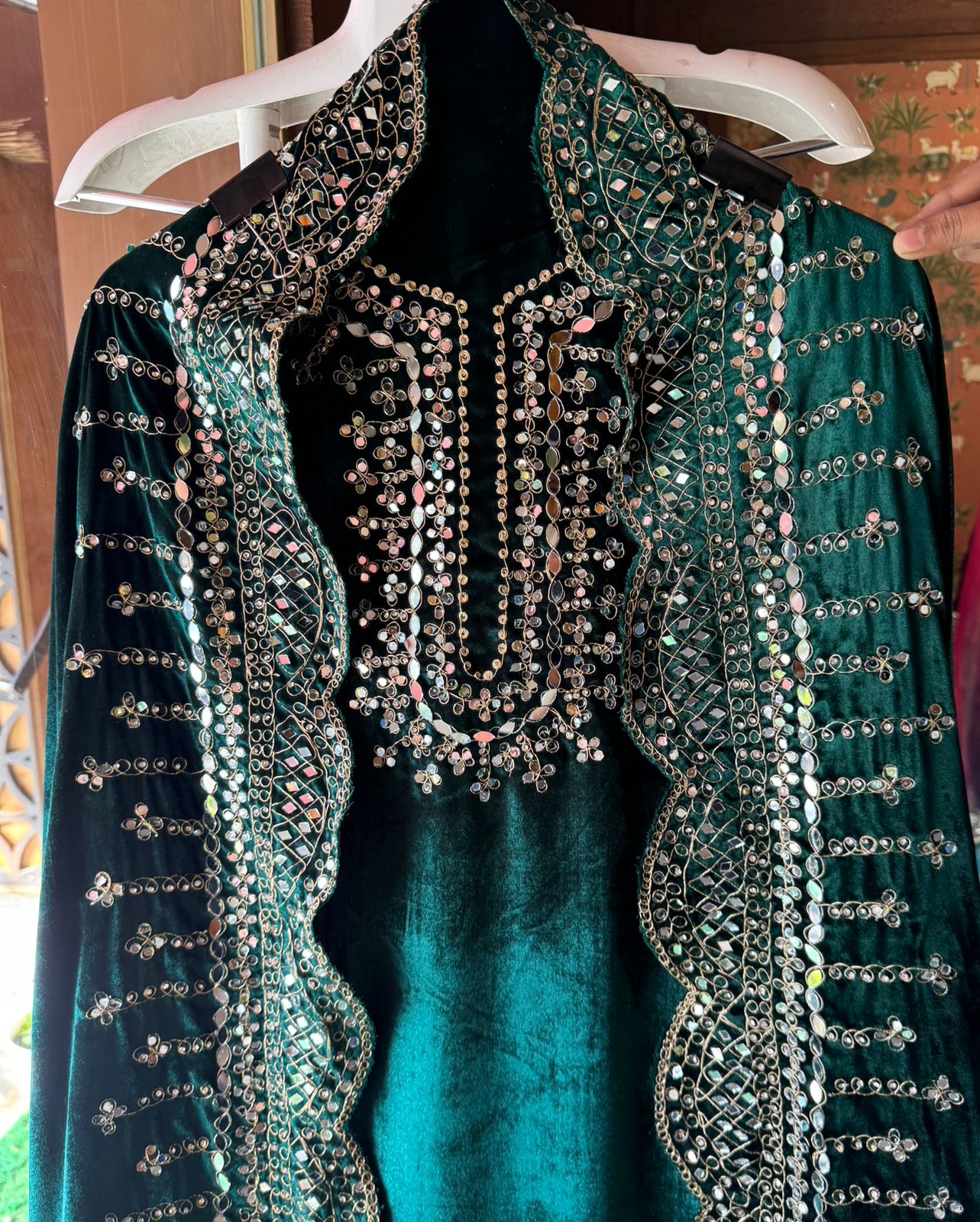 Pure micro velvet plain shirt with Very beautiful mirror work