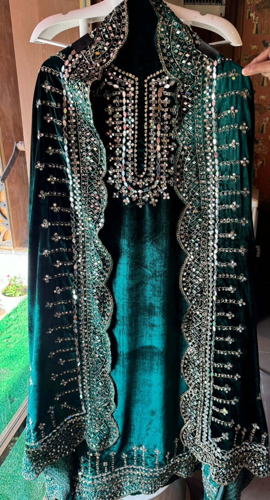 Pure micro velvet plain shirt with Very beautiful mirror work