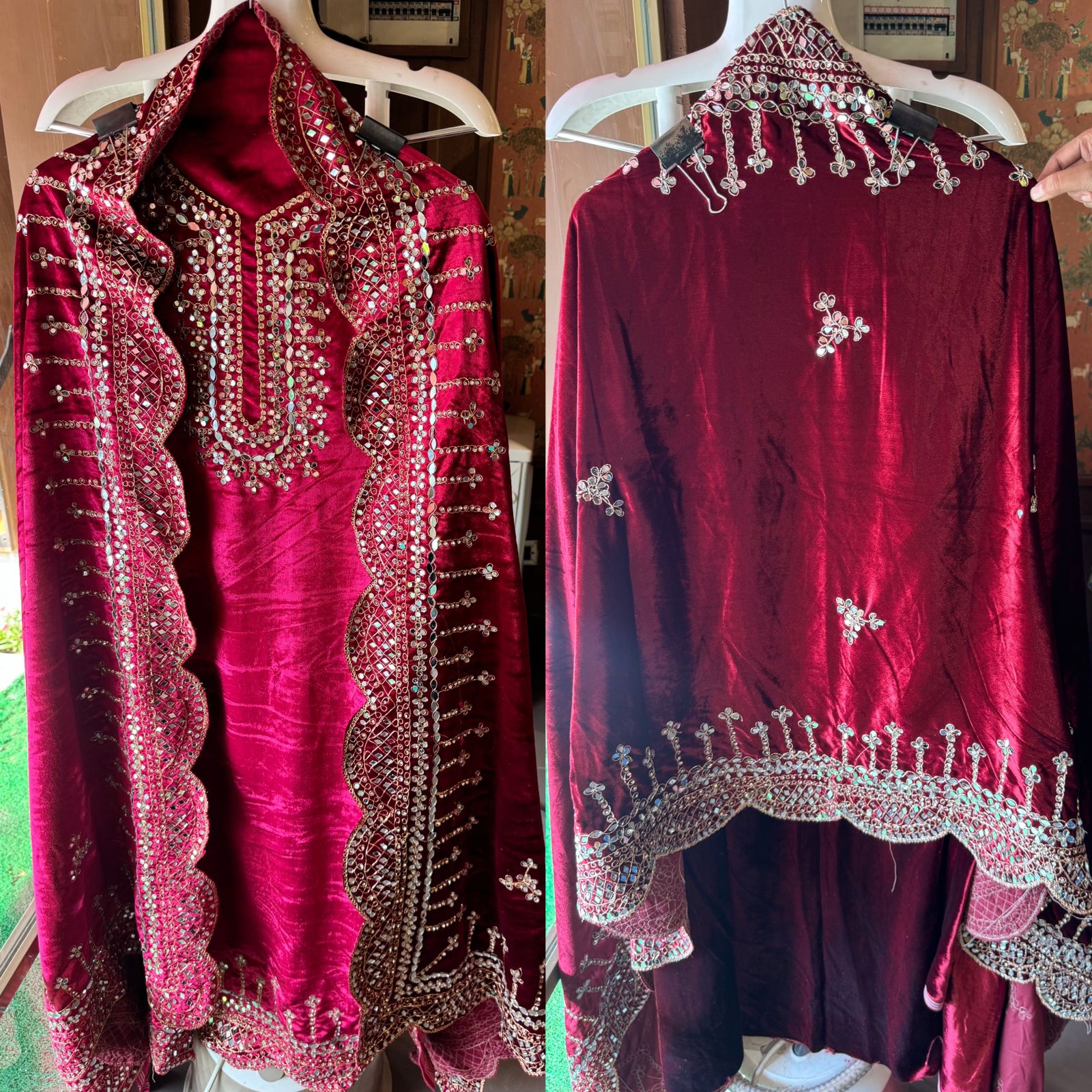 Pure micro velvet plain shirt with Very beautiful mirror work