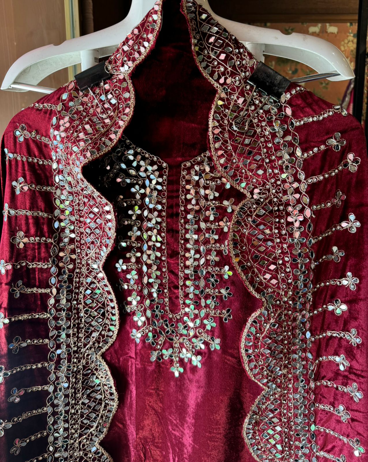 Pure micro velvet plain shirt with Very beautiful mirror work