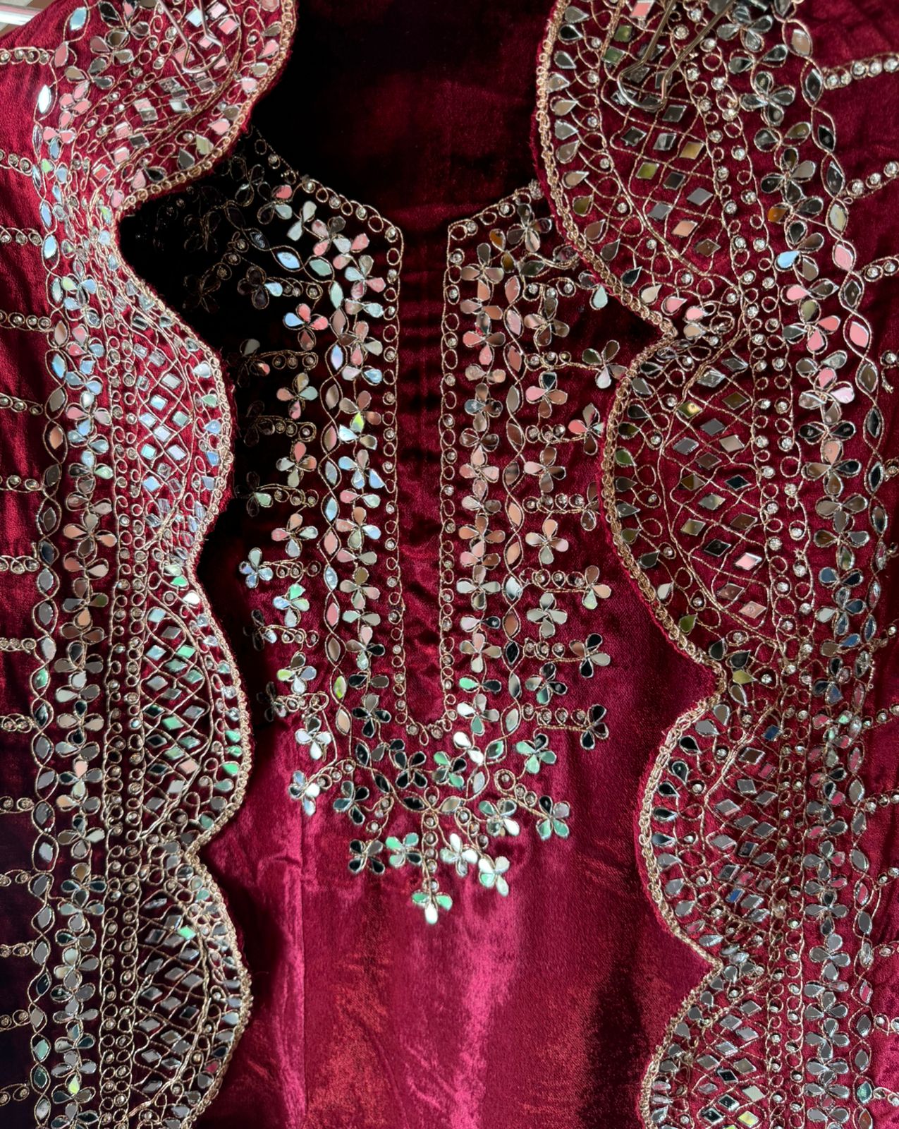 Pure micro velvet plain shirt with Very beautiful mirror work