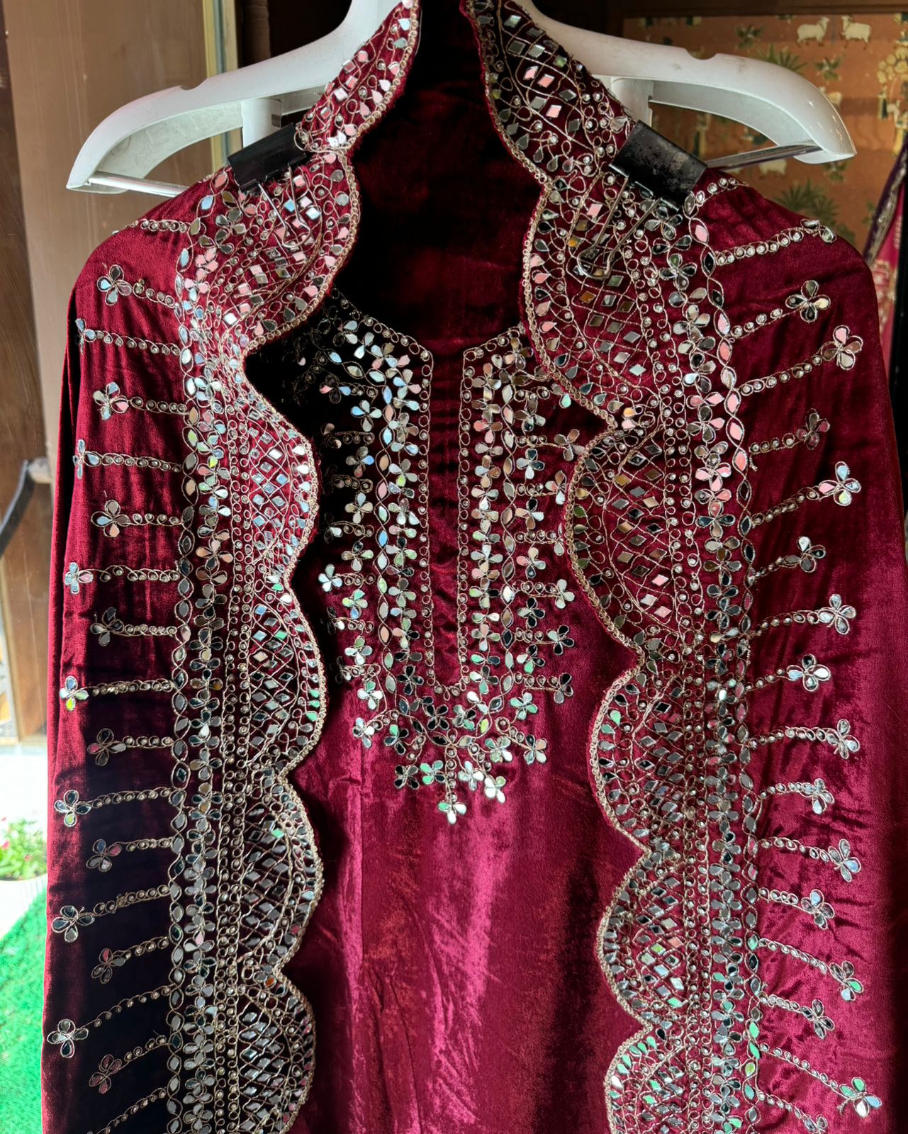 Pure micro velvet plain shirt with Very beautiful mirror work