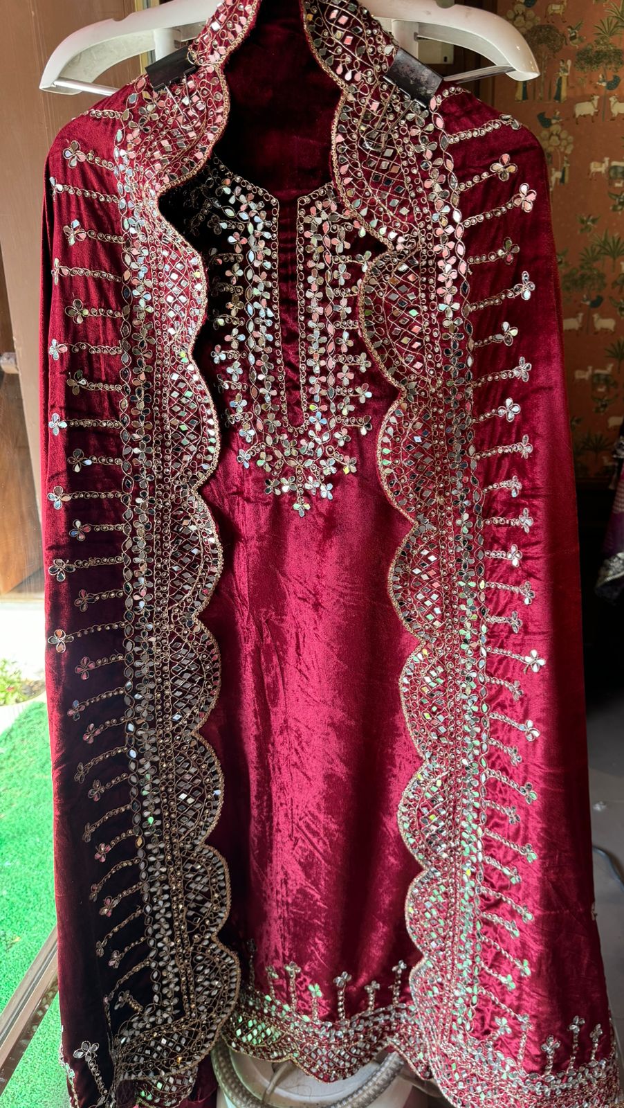 Pure micro velvet plain shirt with Very beautiful mirror work