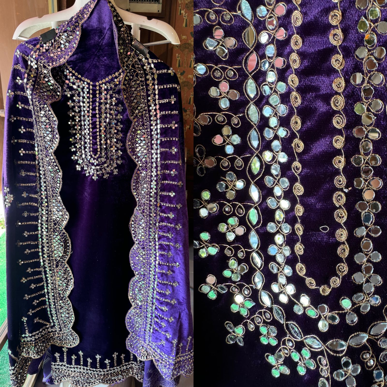 Pure micro velvet plain shirt with Very beautiful mirror work