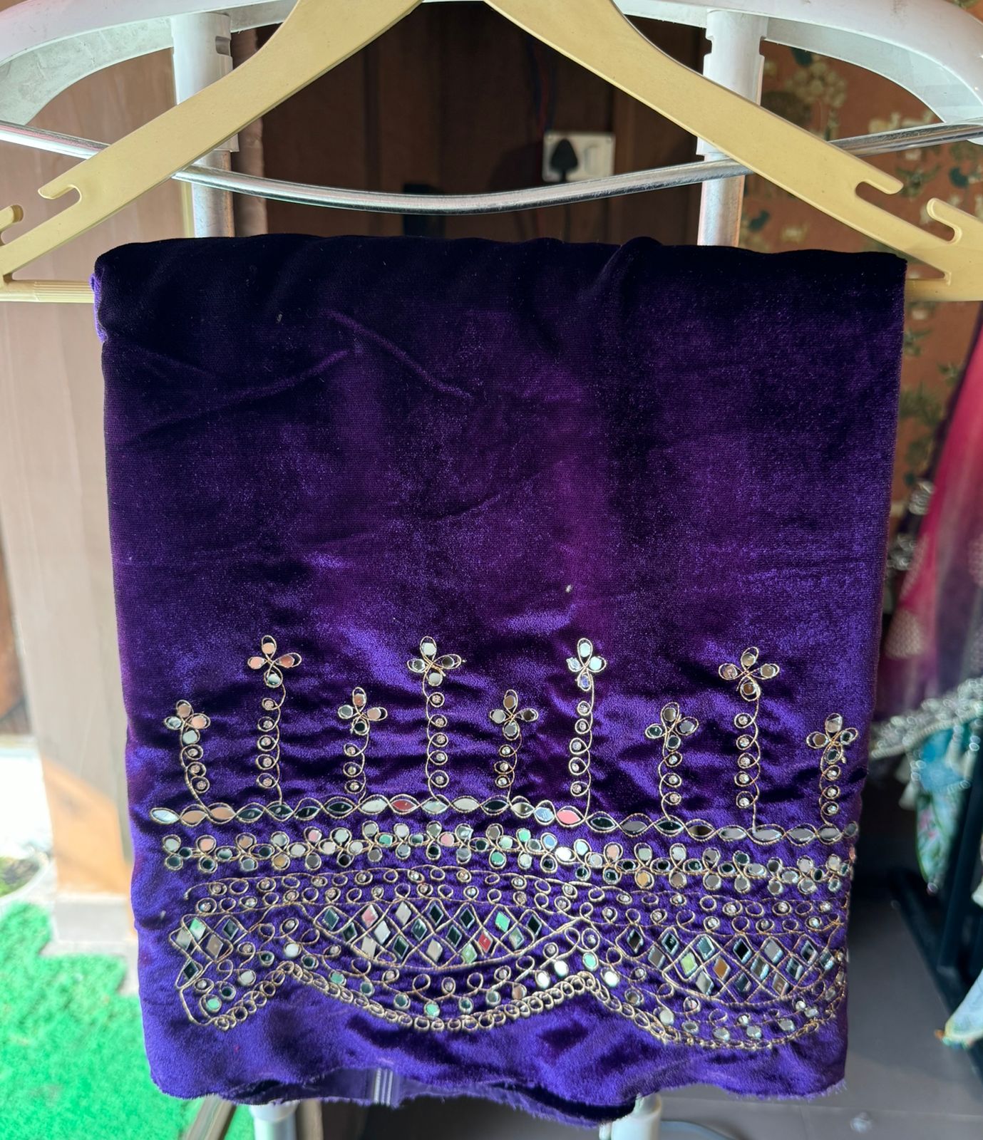 Pure micro velvet plain shirt with Very beautiful mirror work