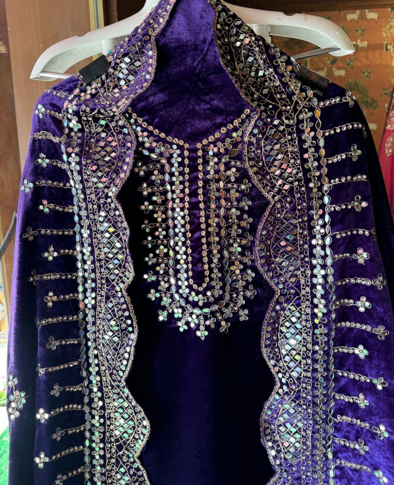 Pure micro velvet plain shirt with Very beautiful mirror work