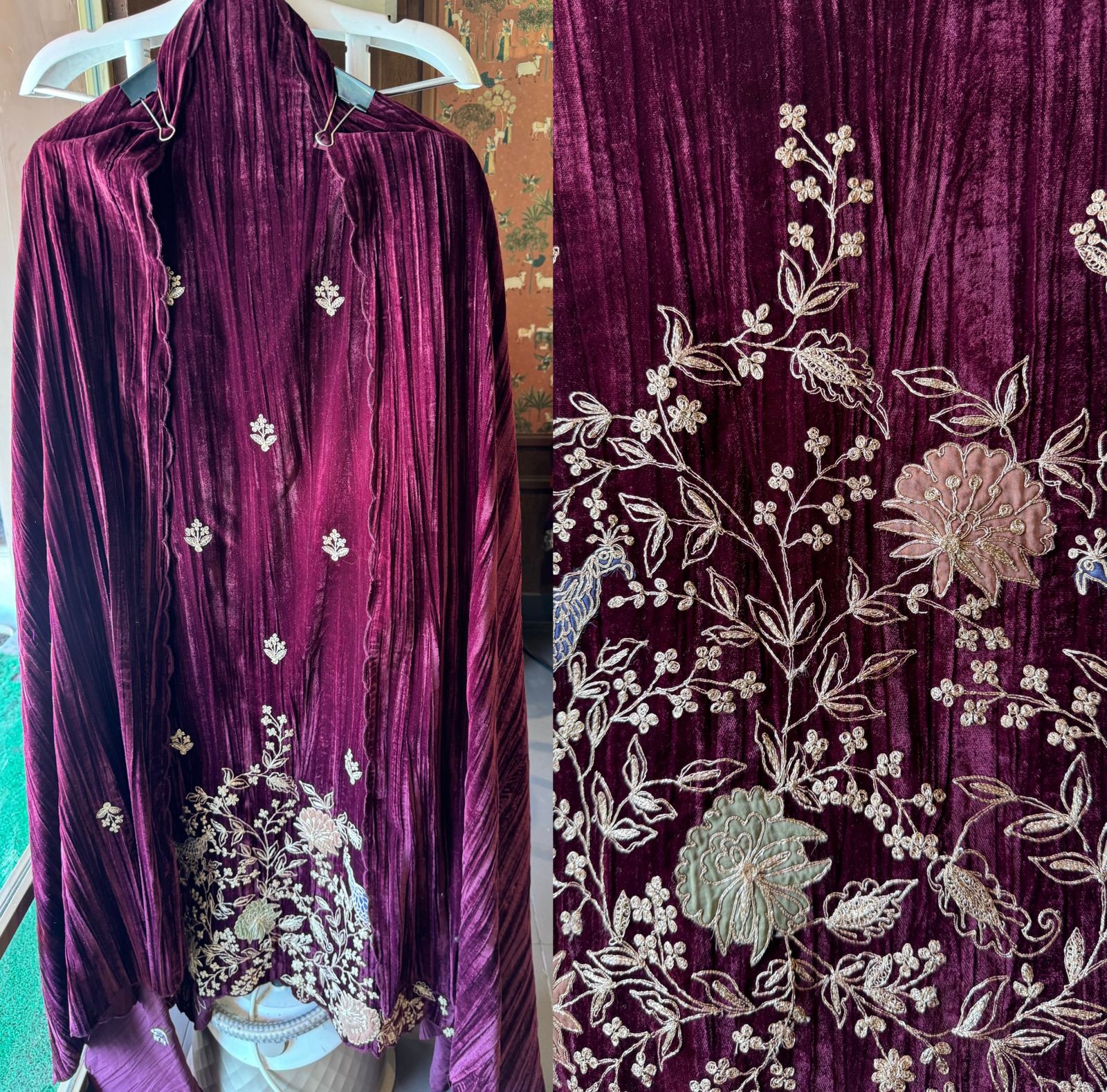 Crushed velvet unstitched designer suit concept With very beautiful daaman
