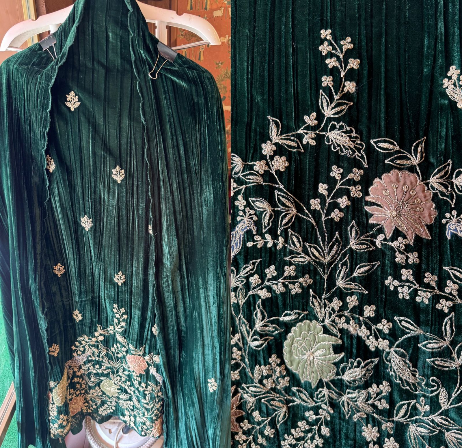 Crushed velvet unstitched designer suit concept With very beautiful daaman