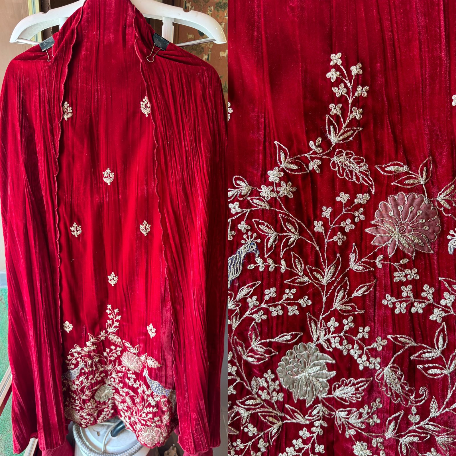 Crushed velvet unstitched designer suit concept With very beautiful daaman