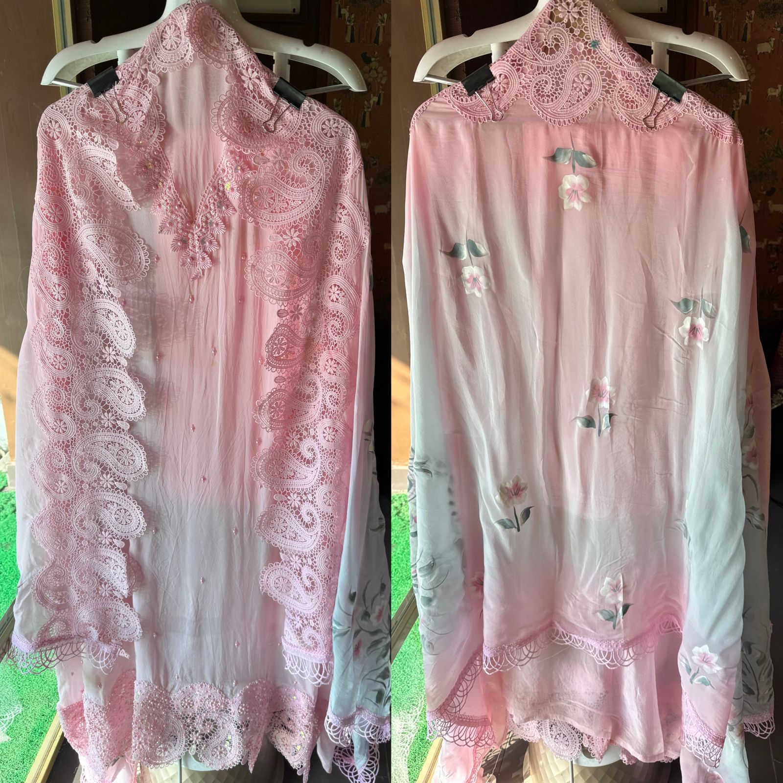 Soft organza Unstitched suit piece  With imported Crochia lace