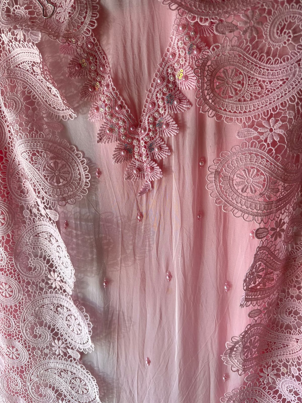 Soft organza Unstitched suit piece  With imported Crochia lace