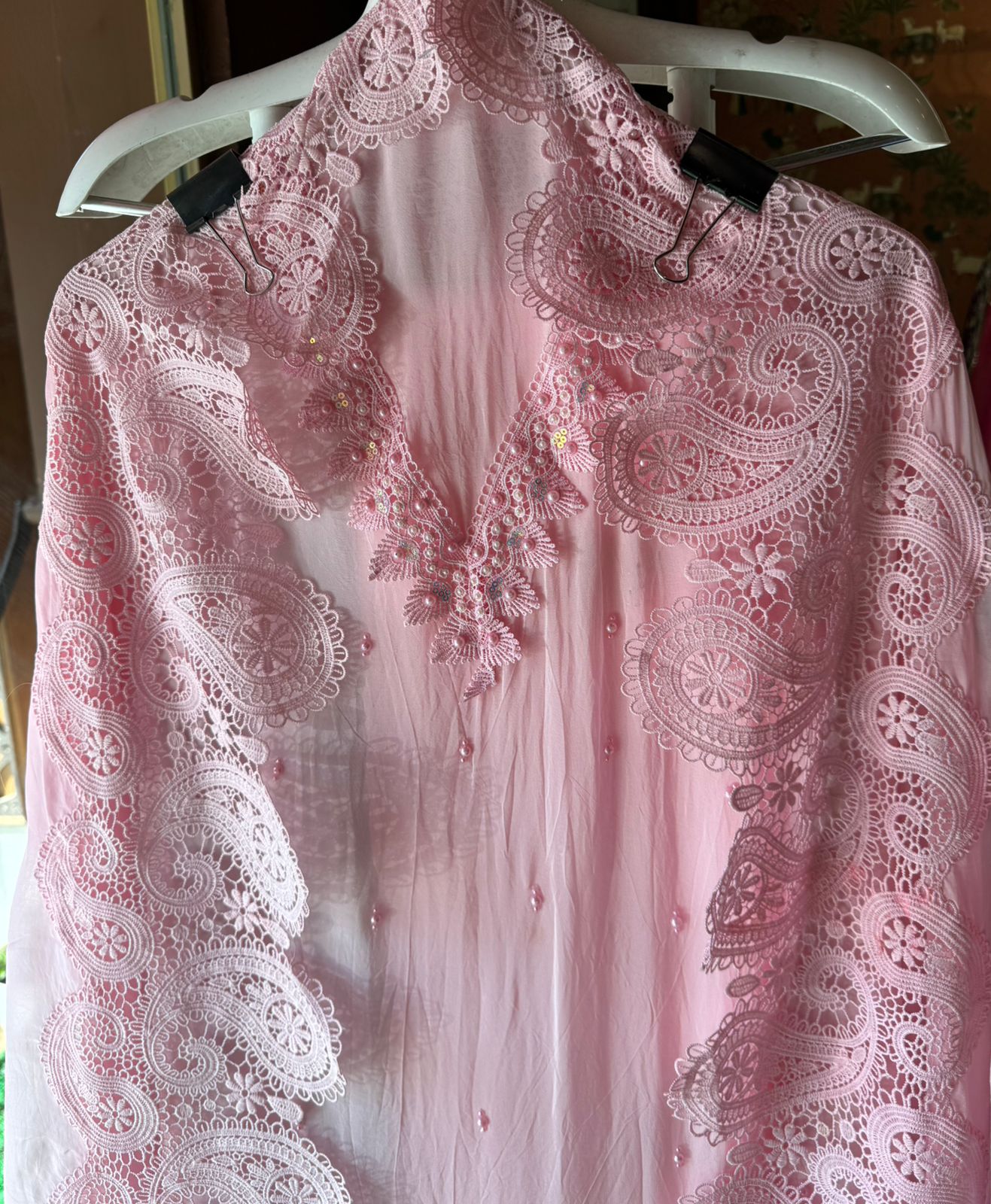 Soft organza Unstitched suit piece  With imported Crochia lace