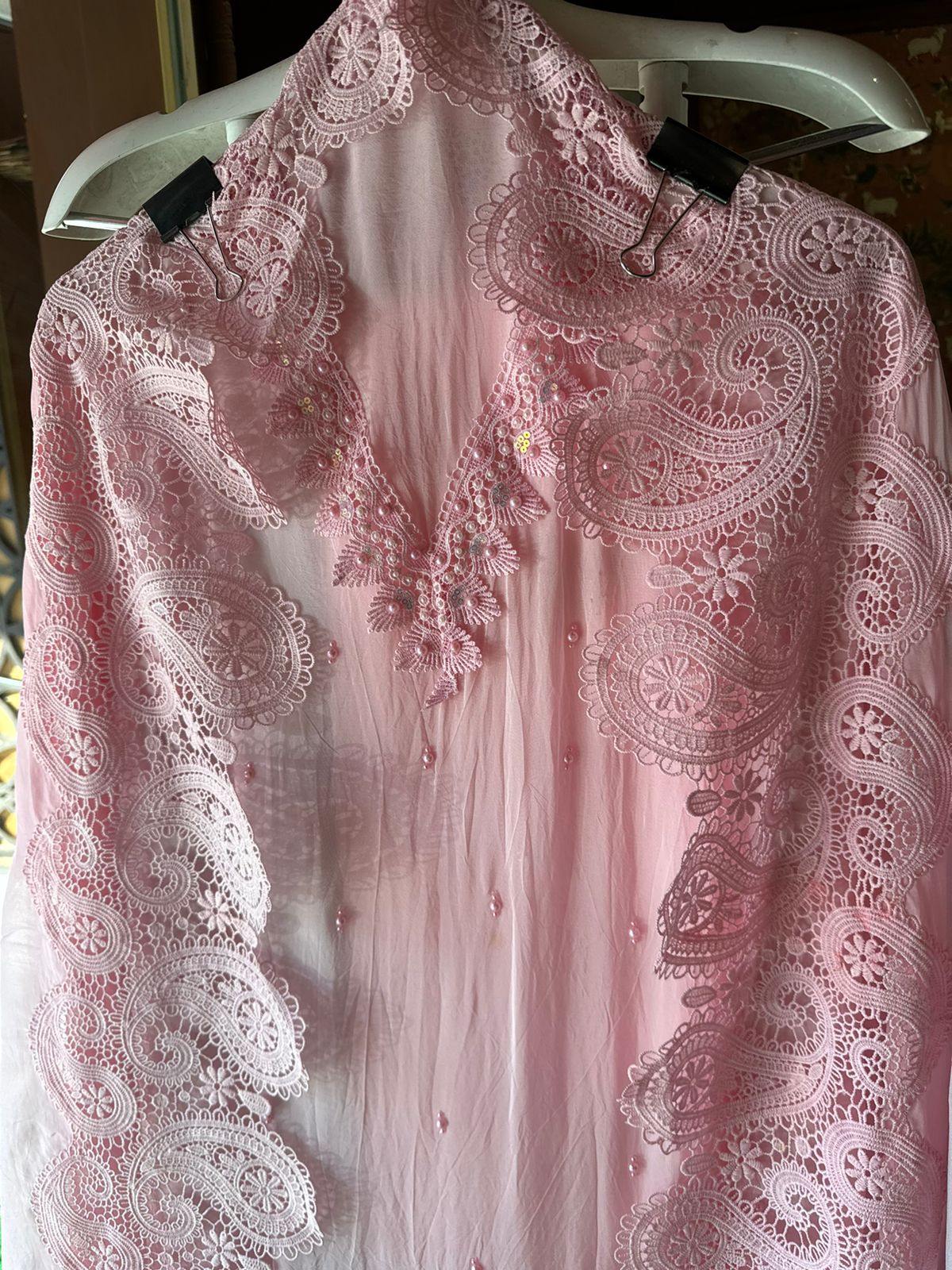 Soft organza Unstitched suit piece  With imported Crochia lace