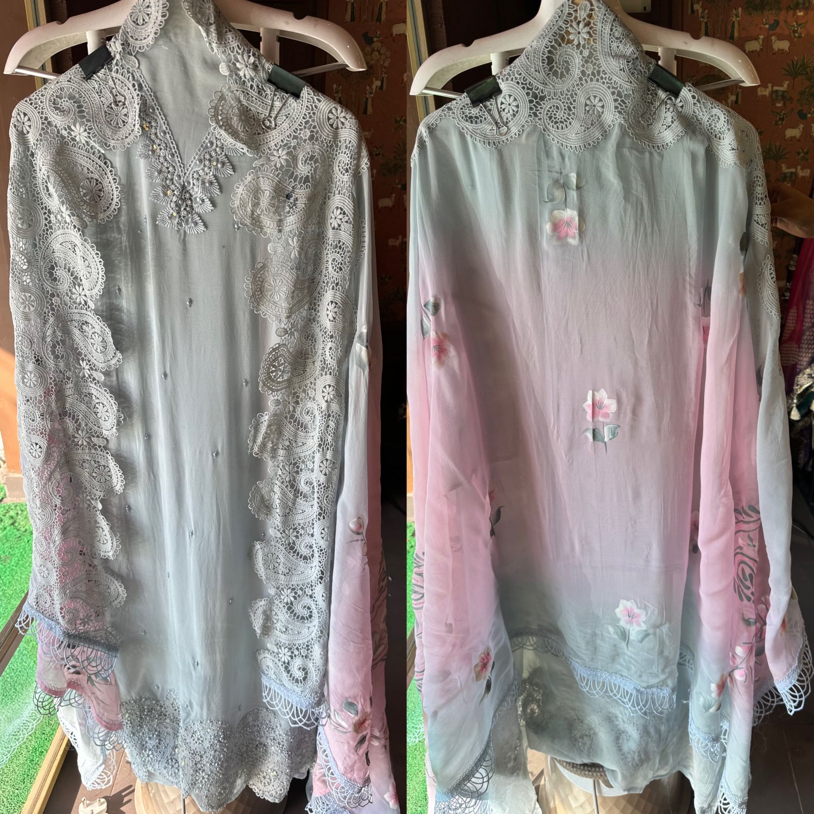 Soft organza Unstitched suit piece  With imported Crochia lace