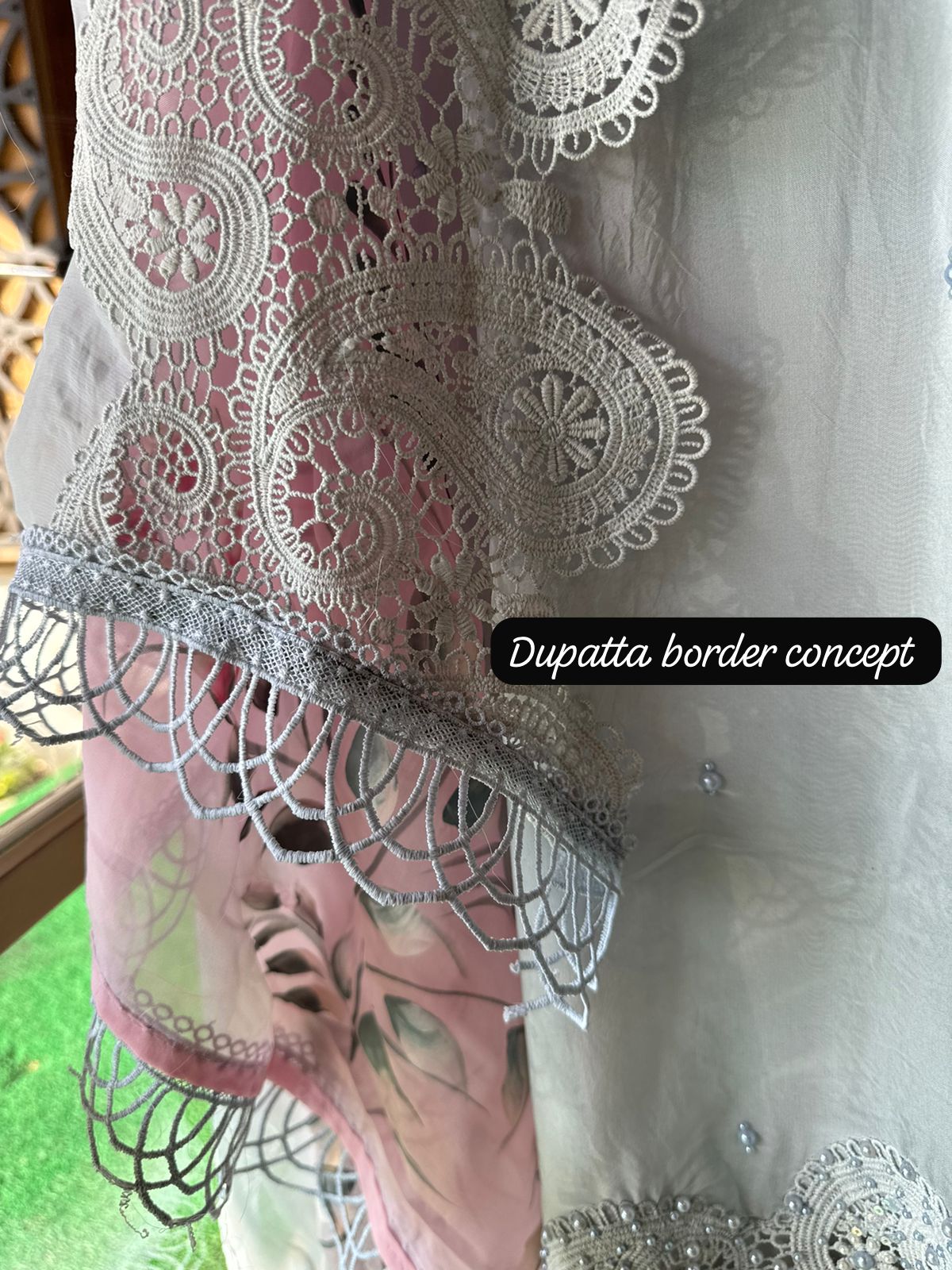 Soft organza Unstitched suit piece  With imported Crochia lace