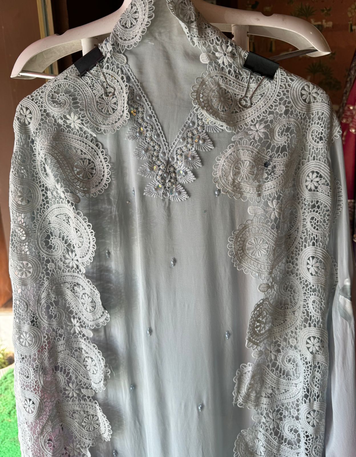 Soft organza Unstitched suit piece  With imported Crochia lace