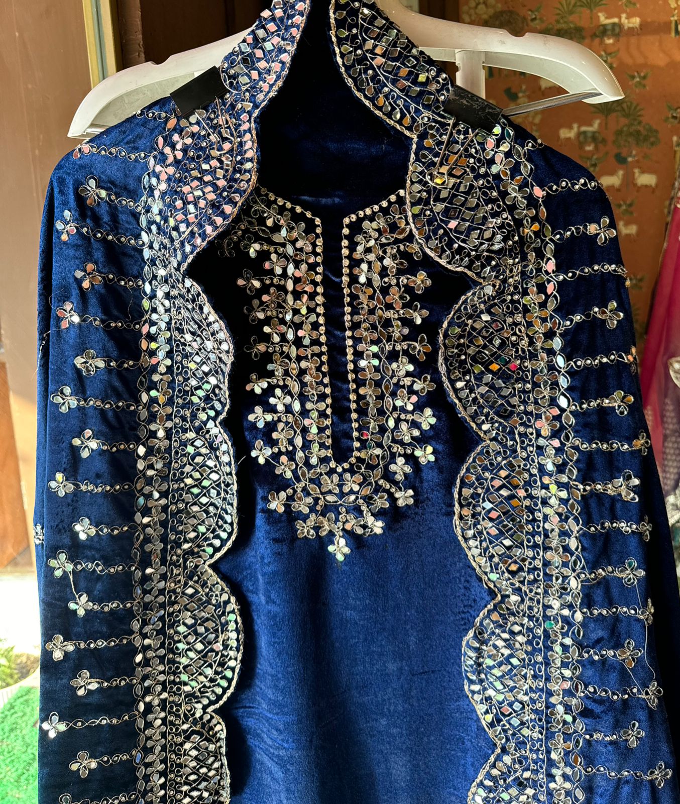 Pure micro velvet plain shirt with Very beautiful mirror work