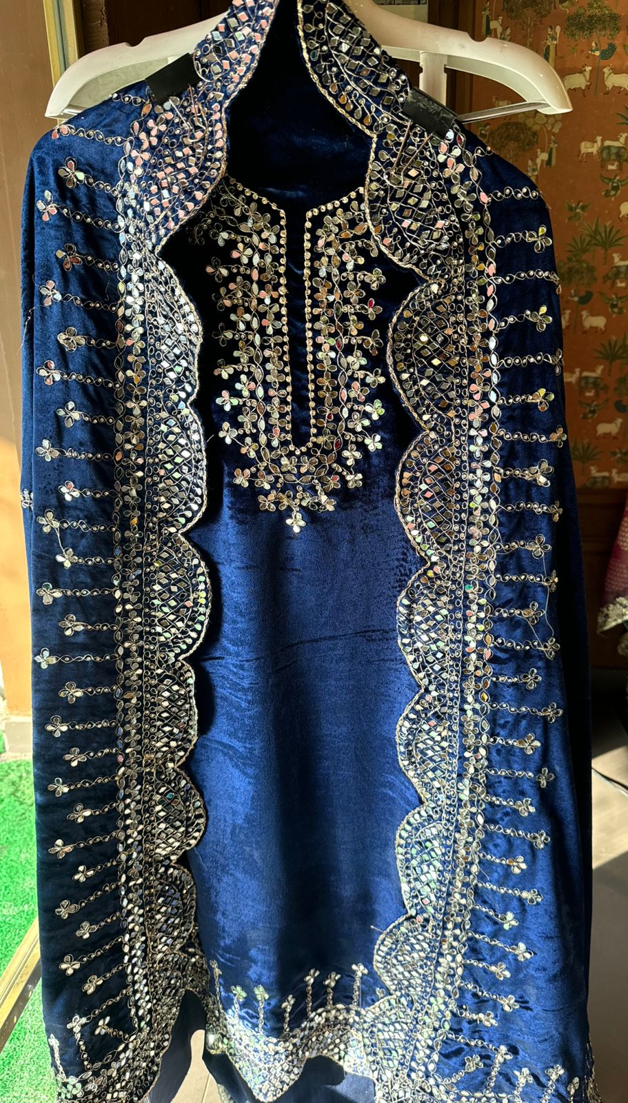 Pure micro velvet plain shirt with Very beautiful mirror work