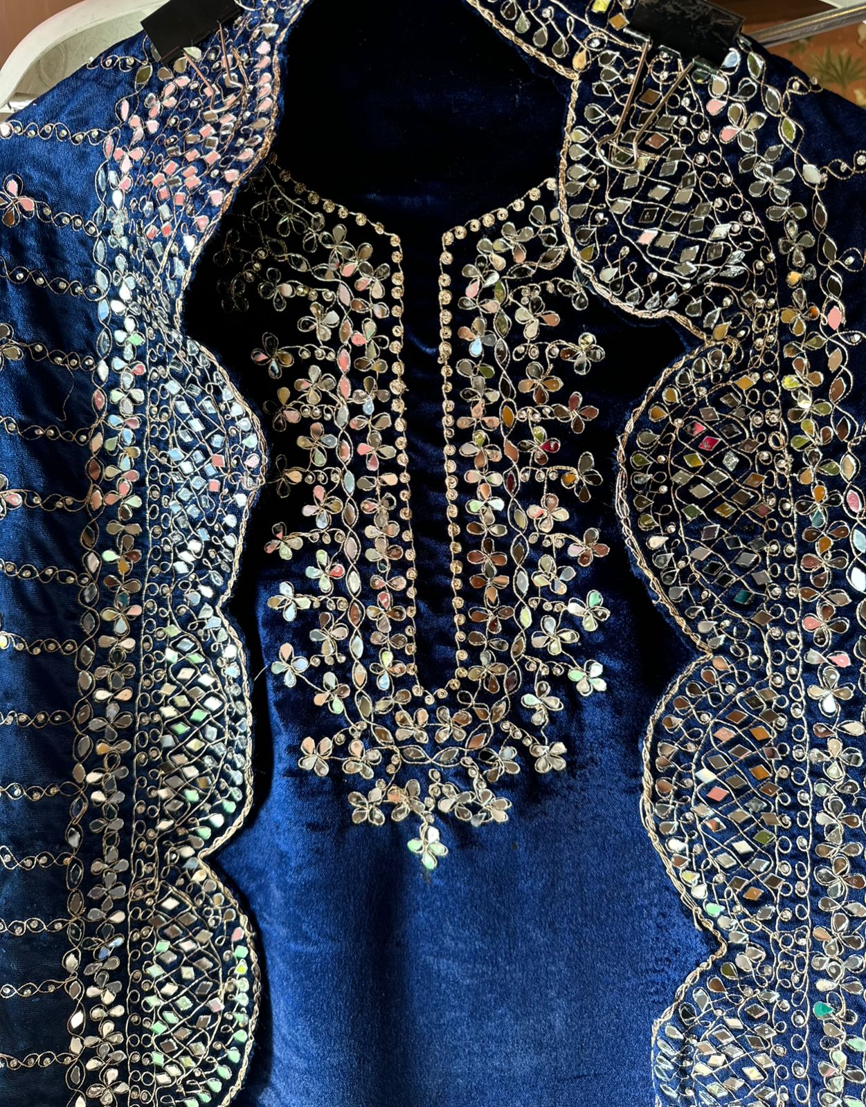 Pure micro velvet plain shirt with Very beautiful mirror work