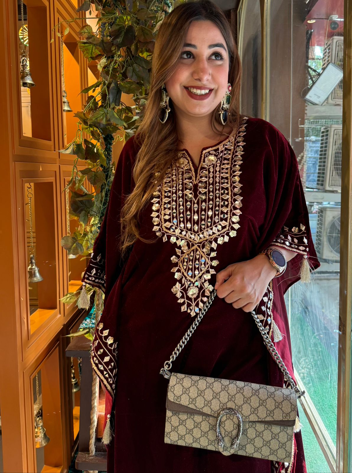 Pure Micro plain velvet kaaftan set with original leather Work and gotta Patti