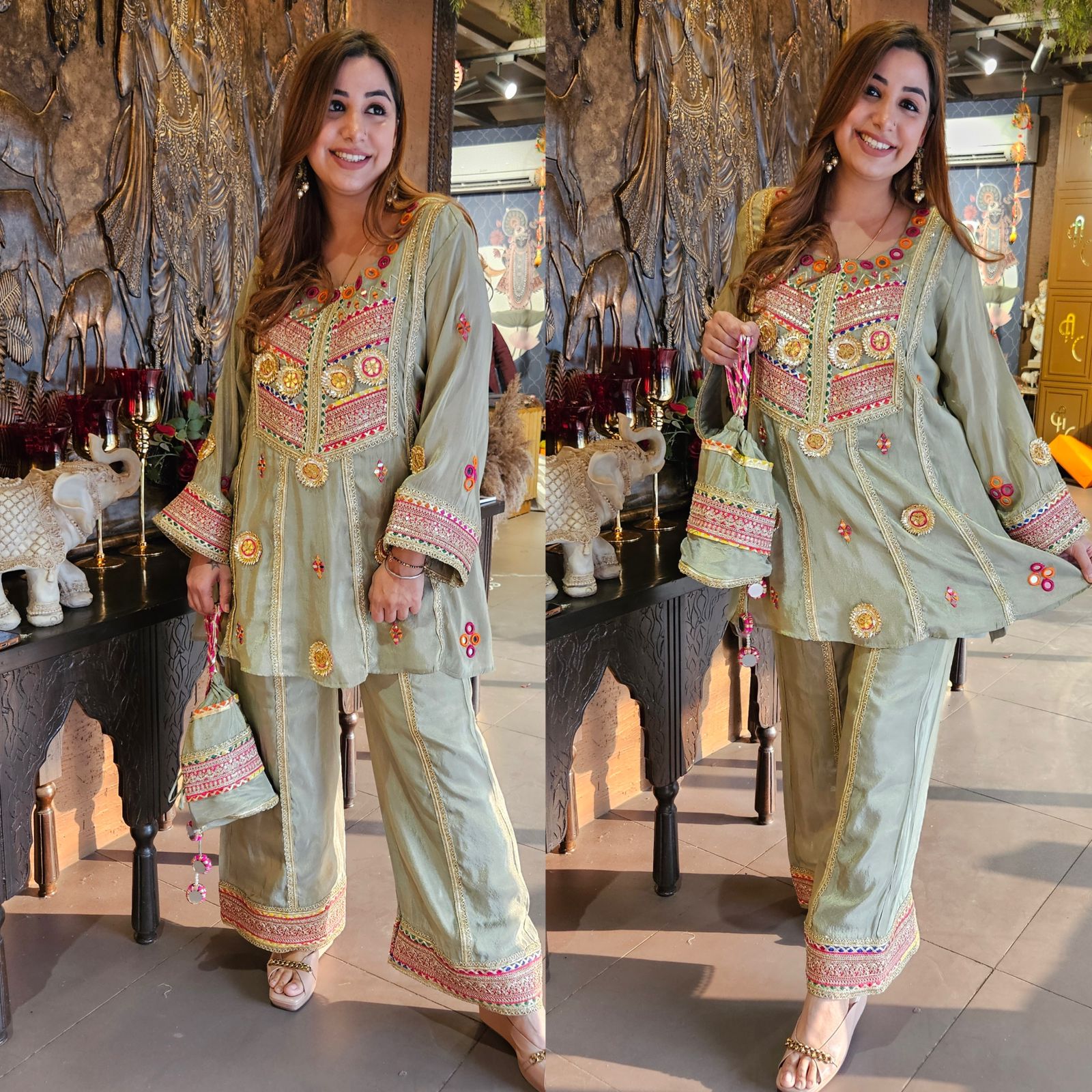 Pure shimmer tissue silk top