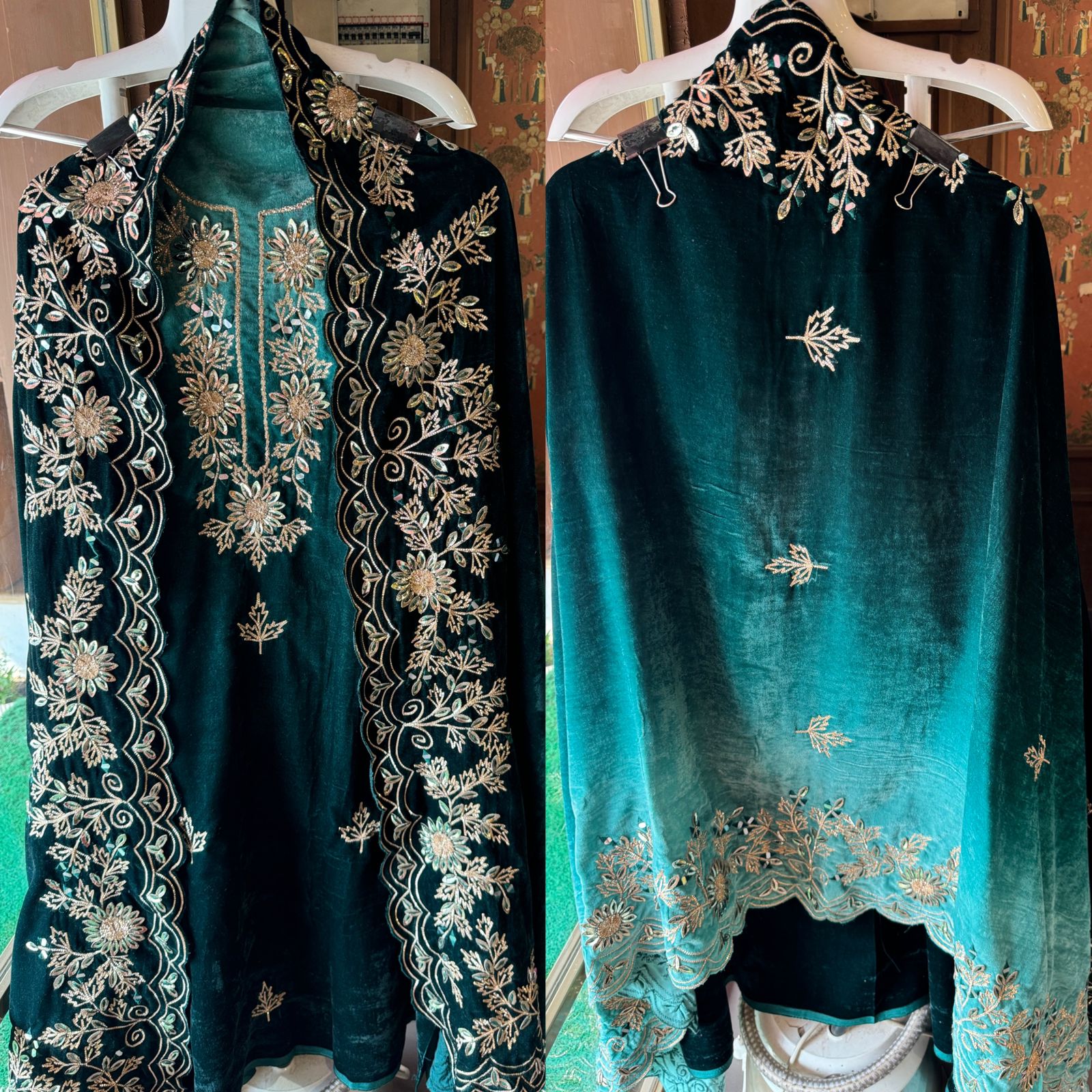 Pure silk velvet Ombre shaded Suits
