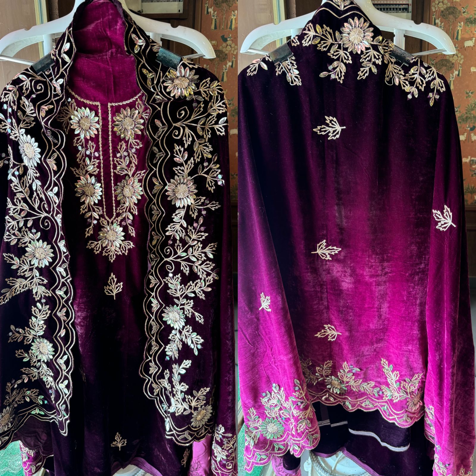 Pure silk velvet Ombre shaded Suits