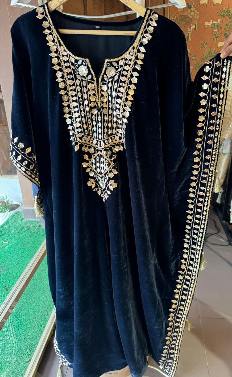 Pure Micro plain velvet kaaftan set