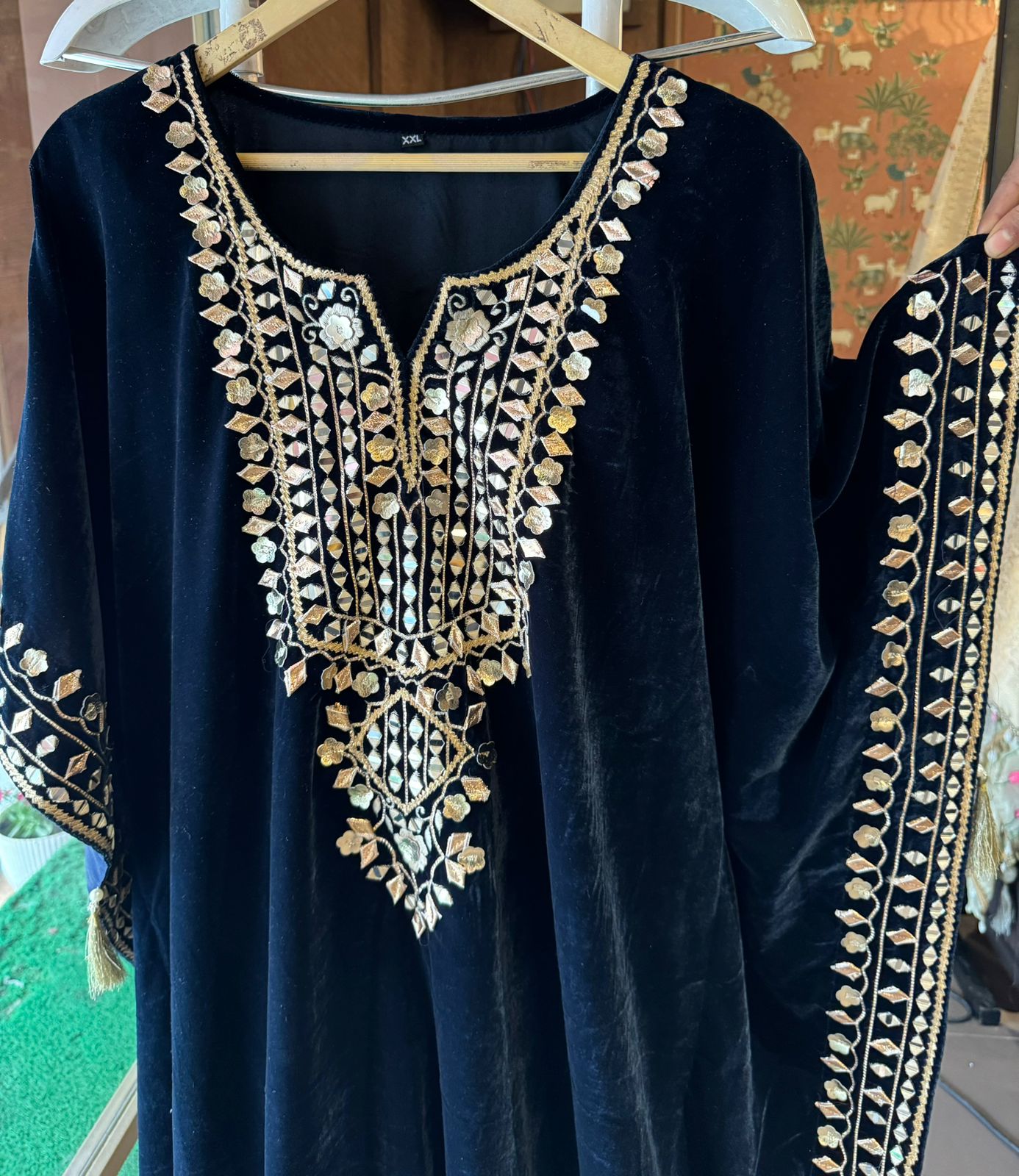 Pure Micro plain velvet kaaftan set