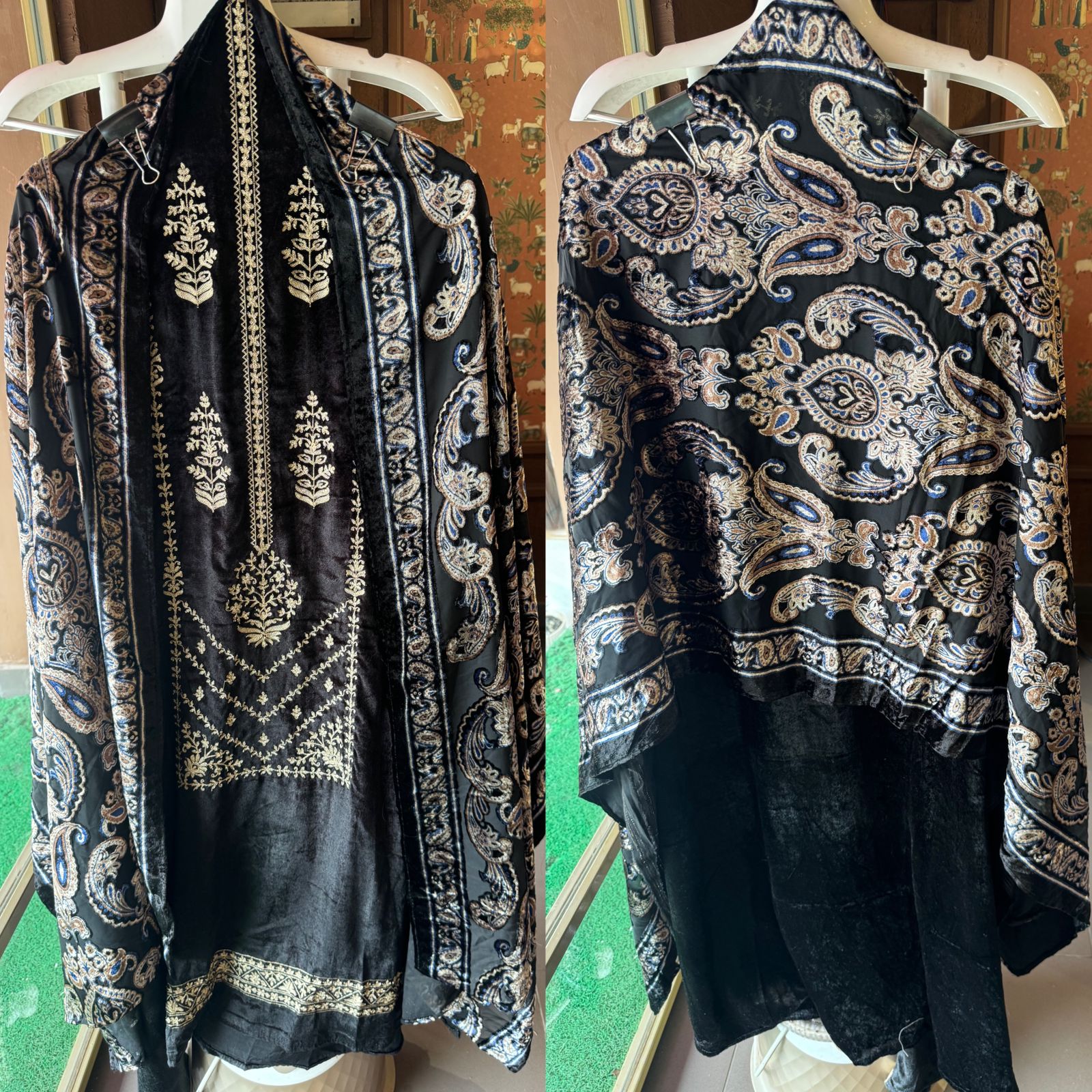 Shop our latest launch this winters of velvet suits with brasso shawls