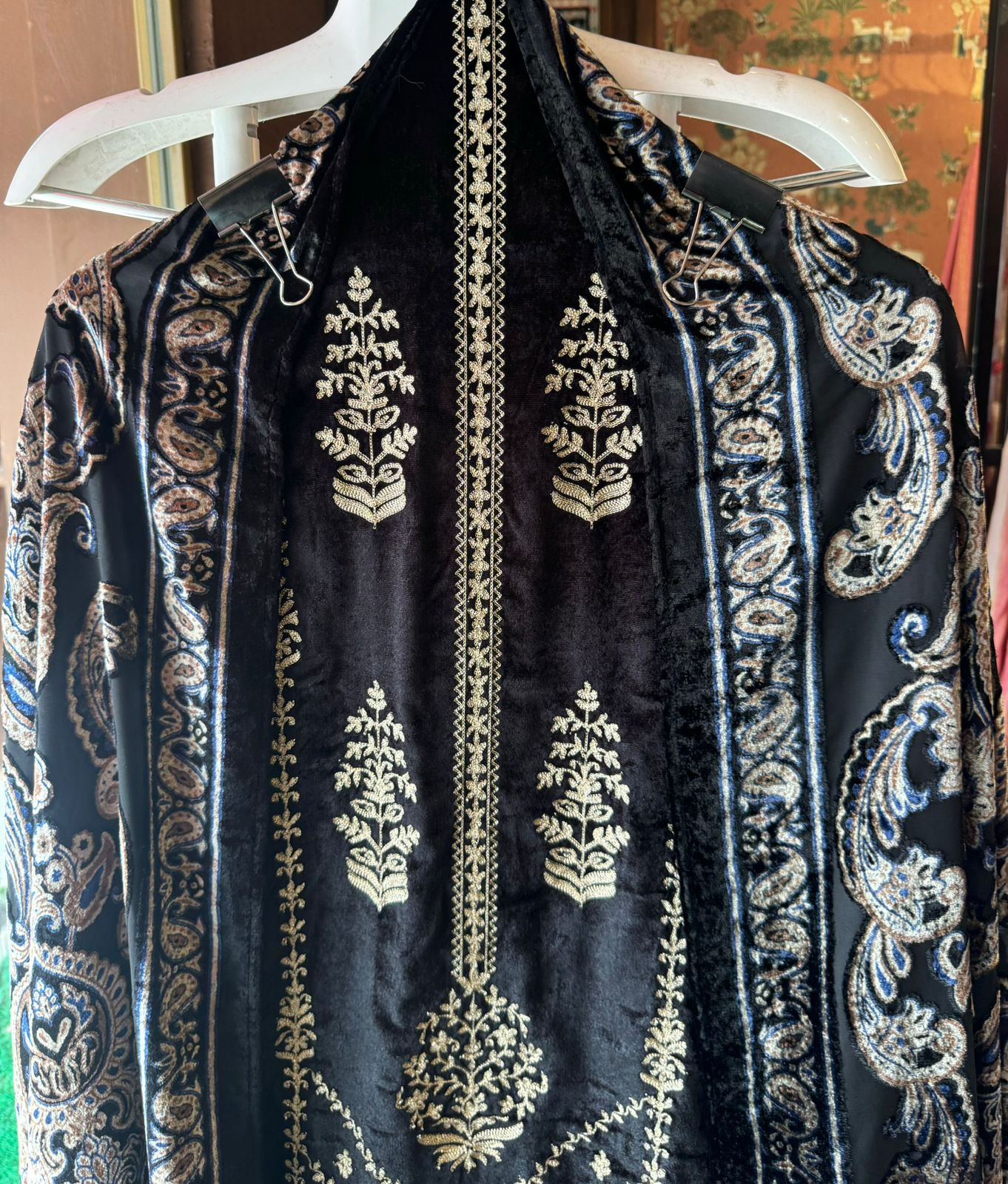 Shop our latest launch this winters of velvet suits with brasso shawls