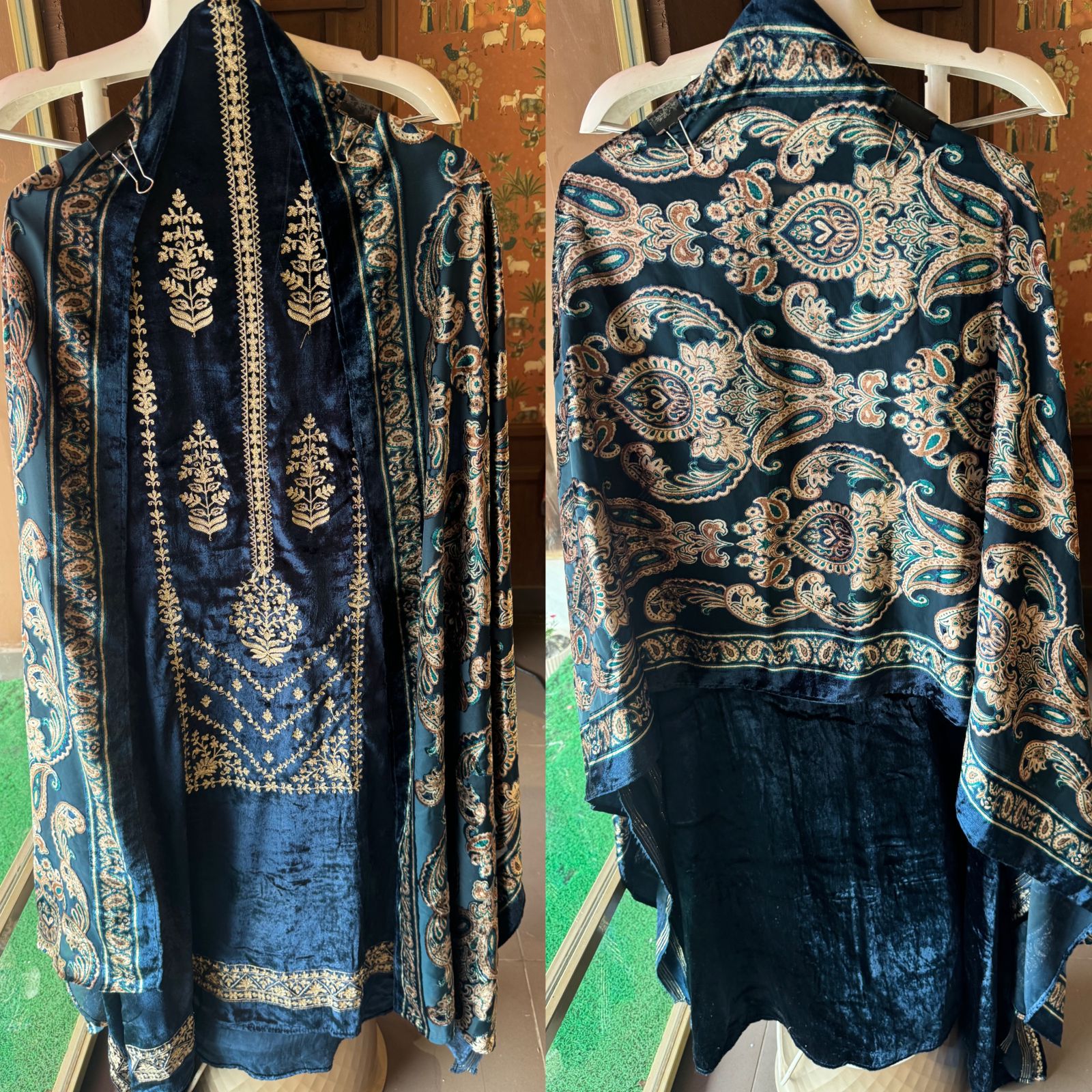 Shop our latest launch this winters of velvet suits with brasso shawls