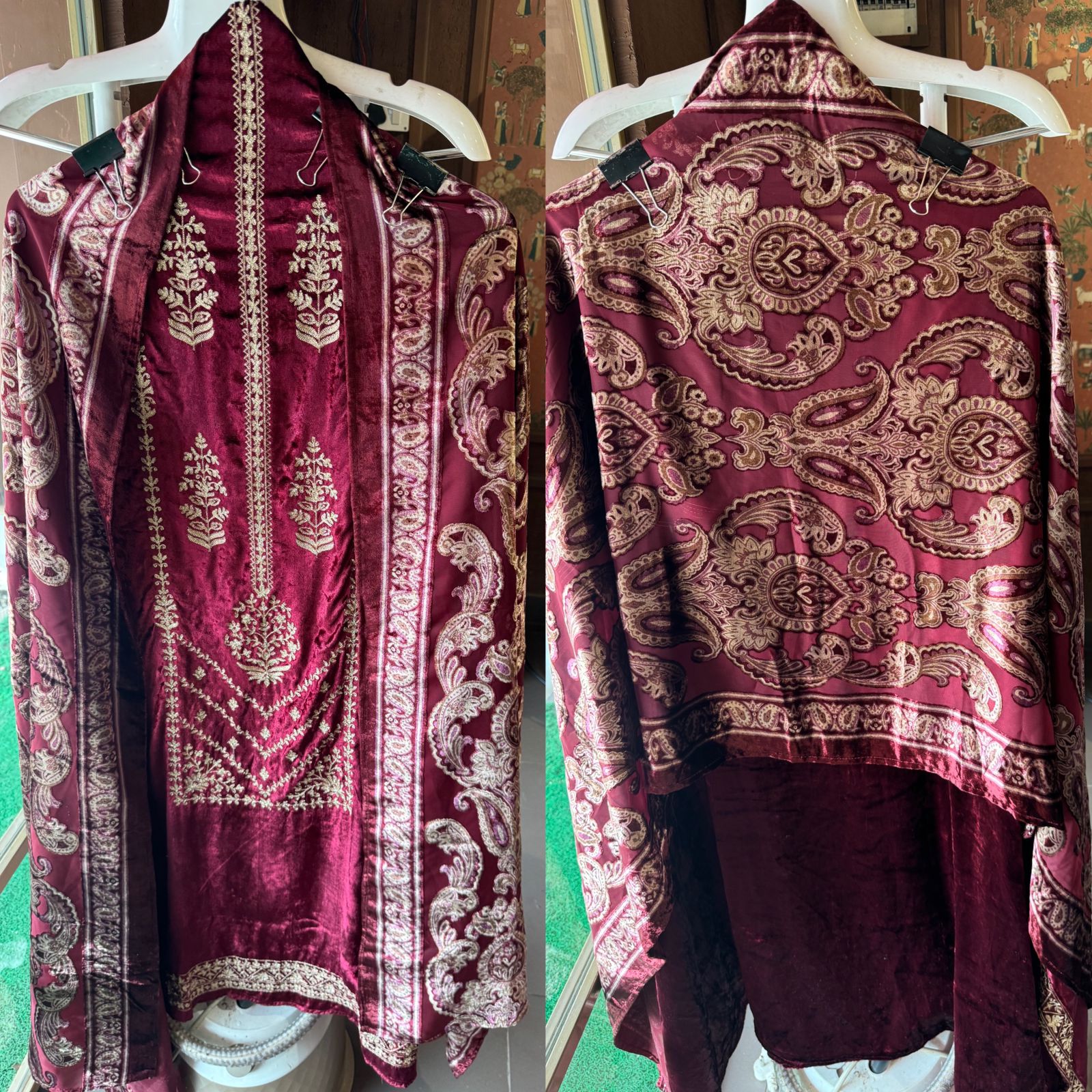 Shop our latest launch this winters of velvet suits with brasso shawls