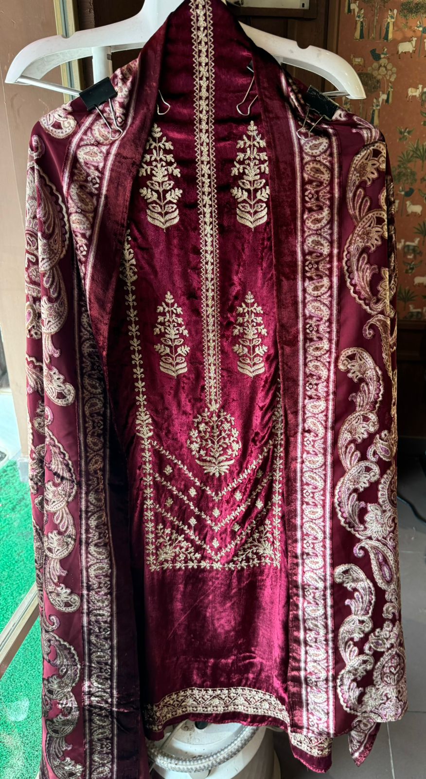 Shop our latest launch this winters of velvet suits with brasso shawls