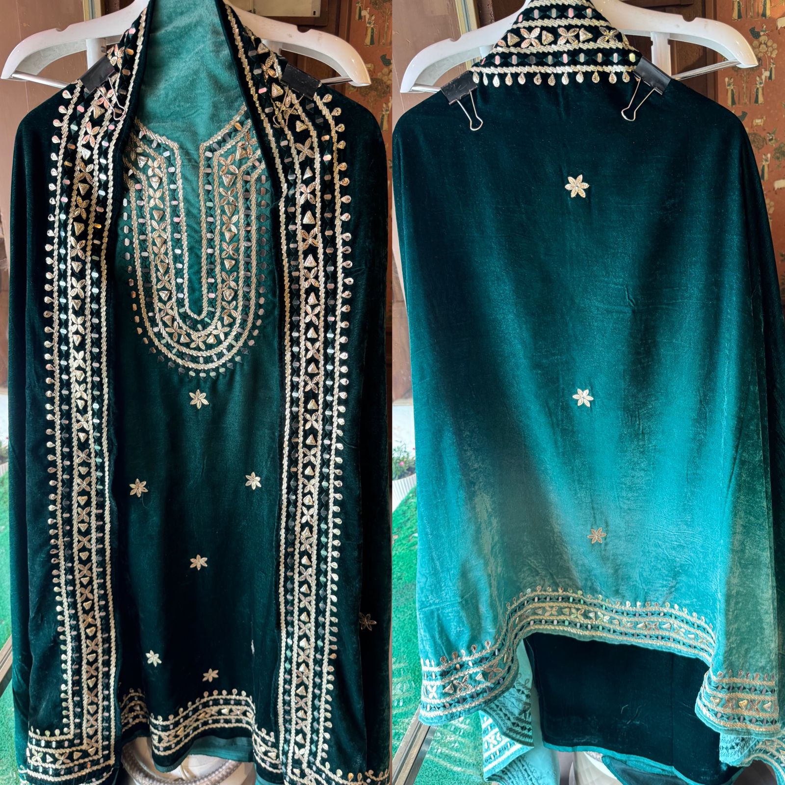 Silk velvet Unstitched Ombre shaded velvet suits